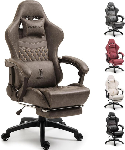Dowinx Gaming Chair Big and Tall, Ergonomic PC Gaming Chair with Footrest & Massage, Racing Style Reclining Computer Chair for Adults, 400LBS Capacity - Heavy Duty Gamer Chair, Brown