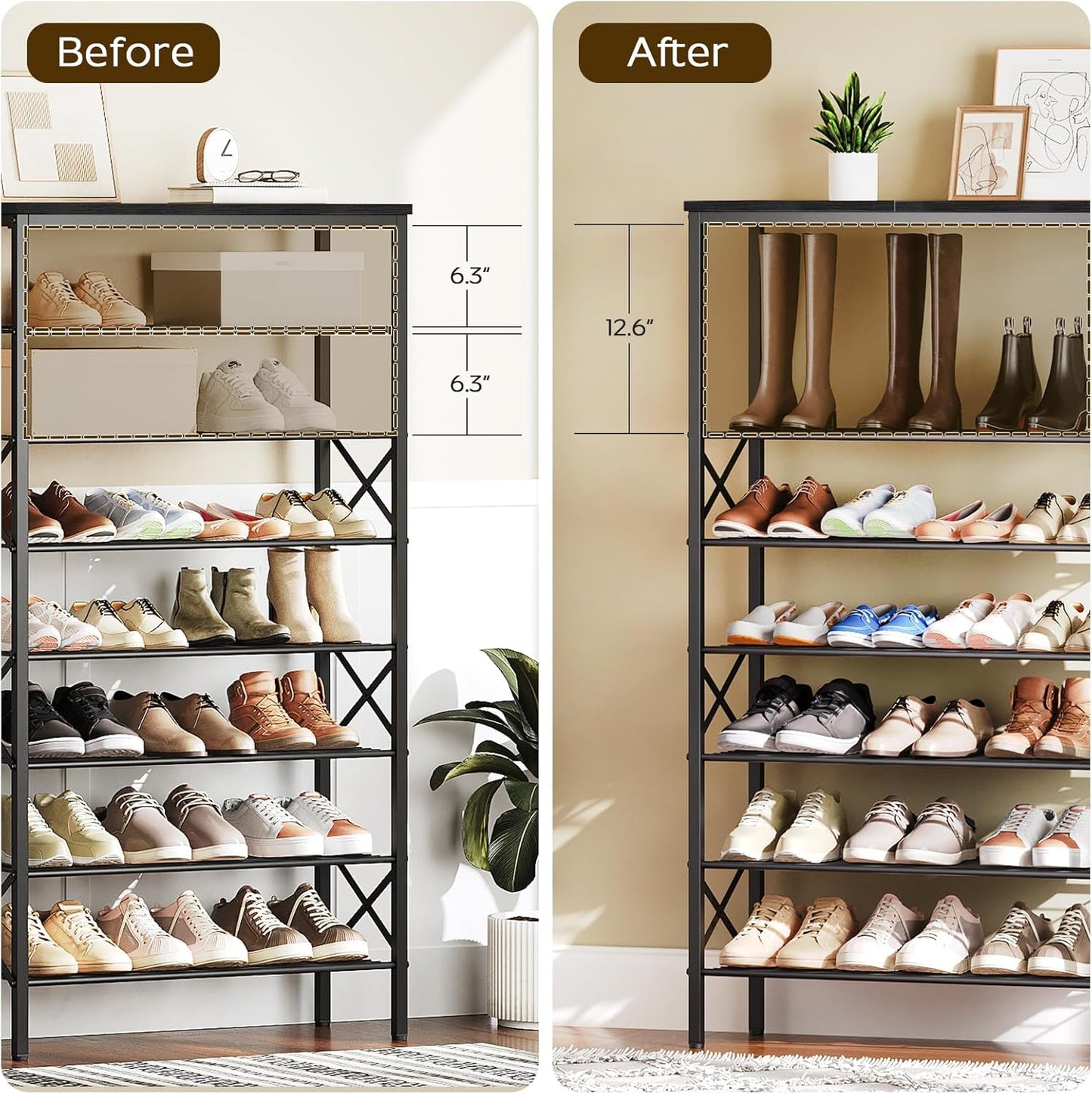 8 Tier Shoe Rack, Large Capacity Shoe Storage Organizer Holds 32 Pairs, Sturdy and Stable, for Entryway, Hallway, Closet, Dorm Room, Black SS08BB