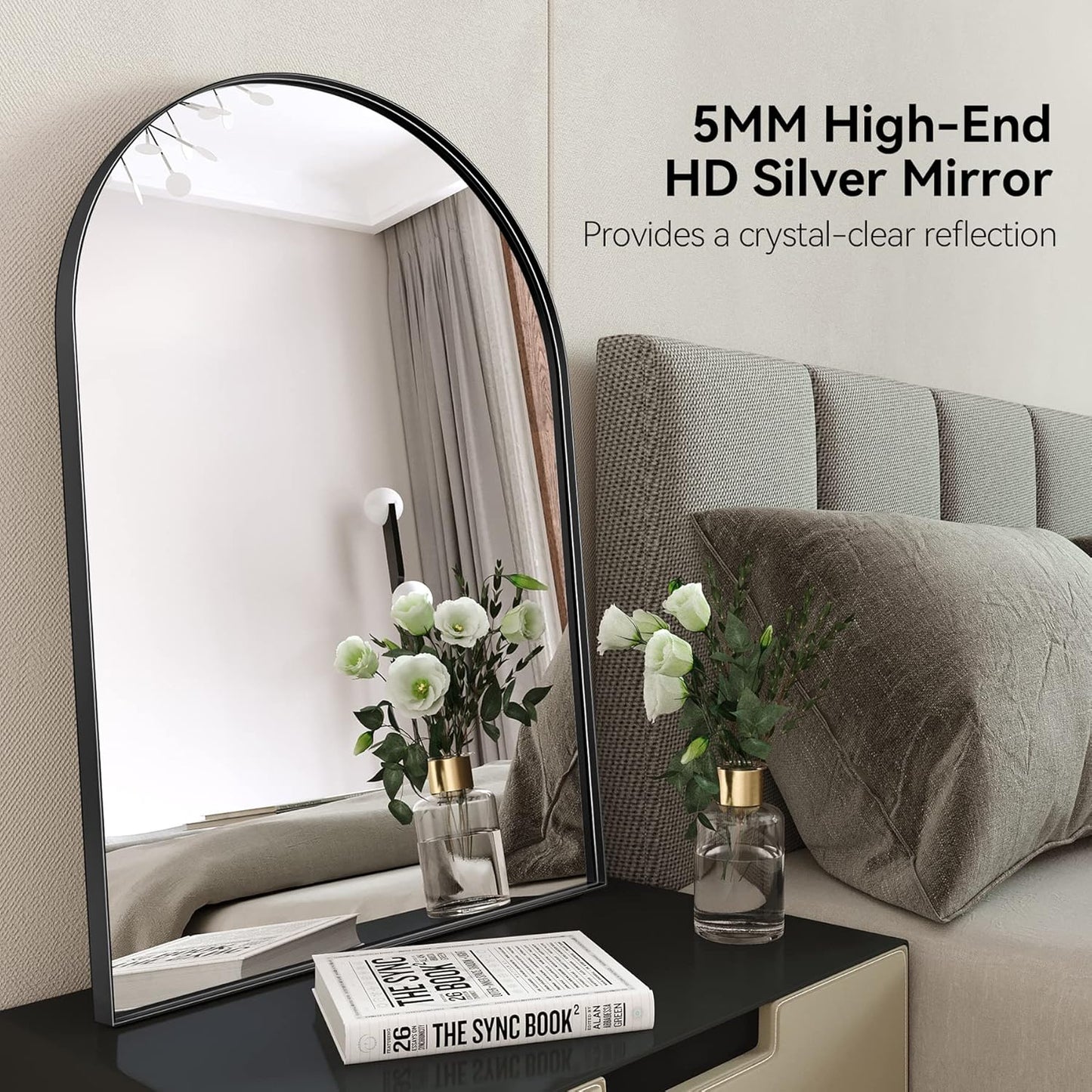 Brightify Arched Mirror, Arched Wall Mirror, 22 x 30 Inch Black Arch Mirror, Metal Frame Black Bathroom Mirror, Arched Top Bathroom Vanity Mirror for Living Room Bedroom Mantel Entryway Hallways