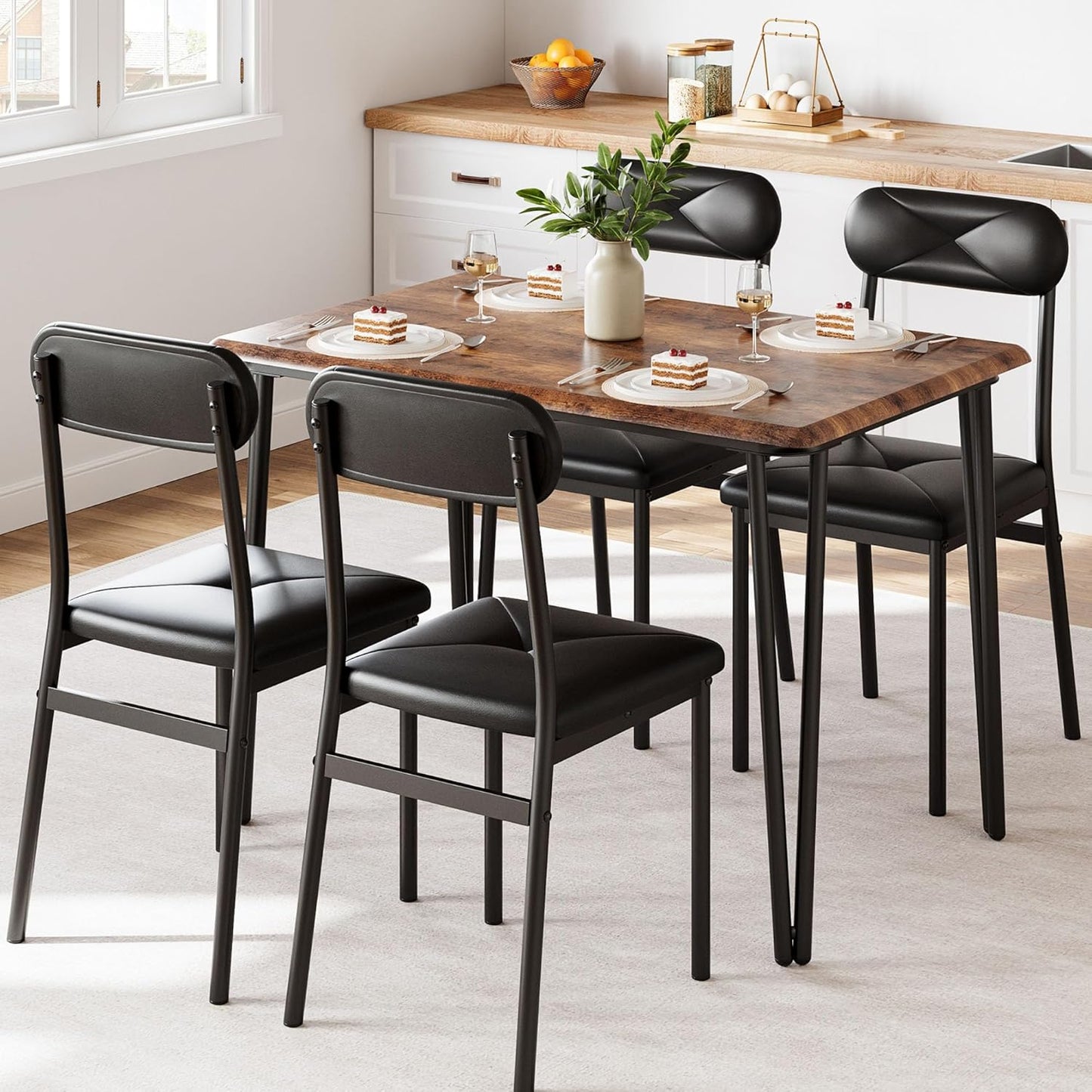 GarveeHome Dining Table Set for 4, Kitchen Table with Upholstered Chairs for Kitchen Room and Small Spaces (Vintage, Table with 4 Chairs)