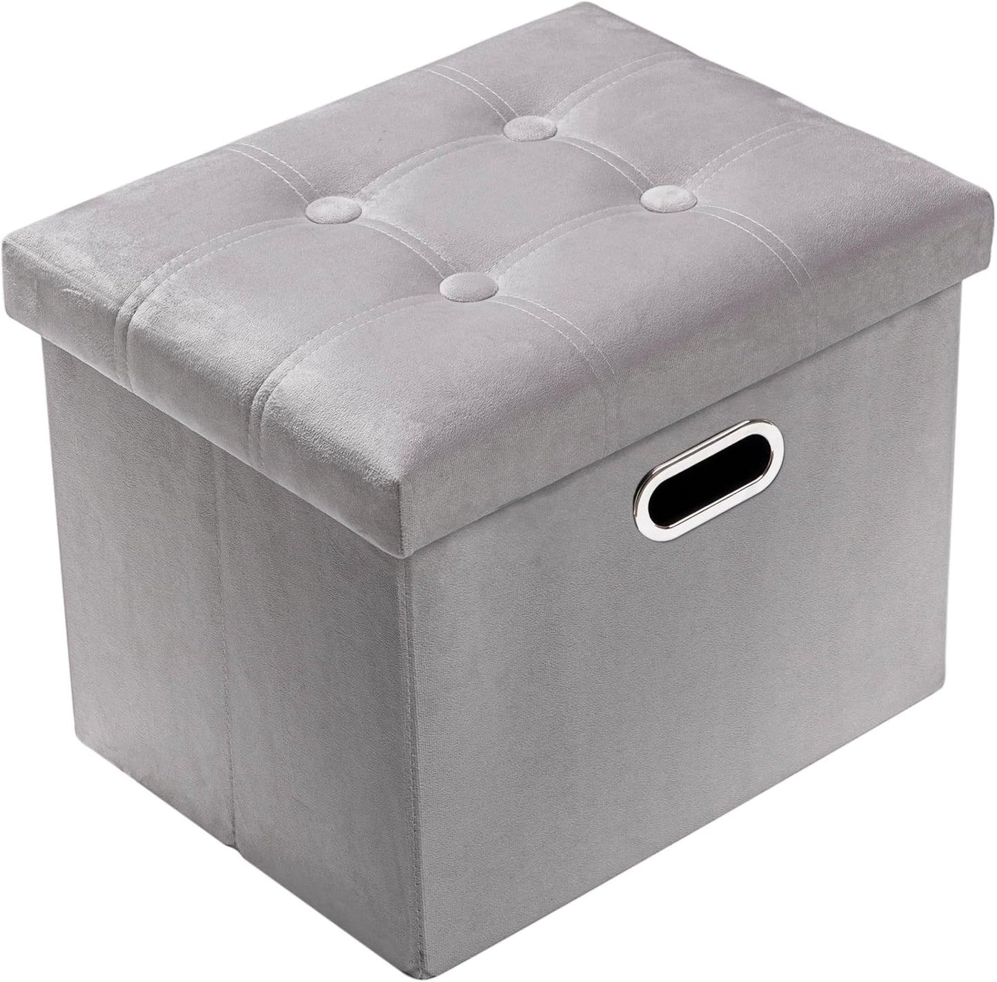 PRANDOM Ottoman with Storage [1-Pack] Velvet Folding Small Square Foot Stool with Lid for Living Room Bedroom Coffee Table Dorm Light Grey 17x13x13 inches