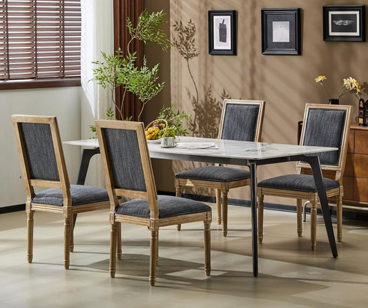 Merax Upholstered Solid Wood Dining Chairs Set of 4, French Country Style Accent Side Seating Furniture for Kitchen, Living Room, Cushioned Back, Blue Gray