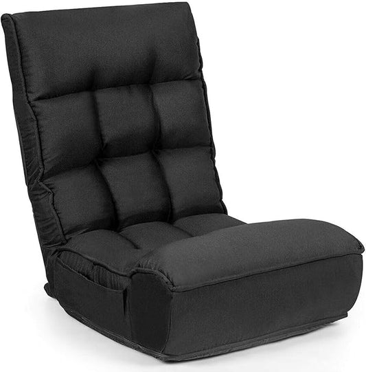 DORTALA Foldable Floor Chair for Adults, Memory Foam Gaming Chair w/ 5-Position Adjustable Head and Back Support, Indoor Seat for Bedroom, Living Room, Gaming Room, Black