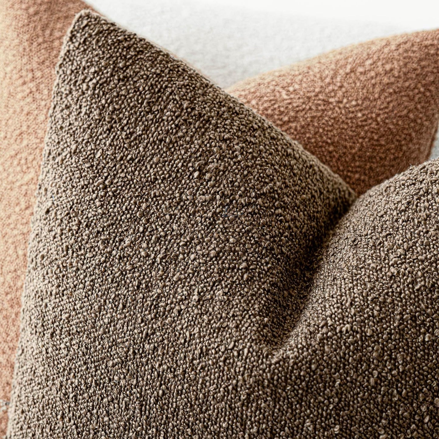 Foindtower Pack of 2 Textured Boucle Throw Pillow Covers Accent Solid Pillow Cases Cozy Soft Decorative Couch Cushion Case for Chair Sofa Bedroom Living Room Home Decor 18x18 Inch Light Brown