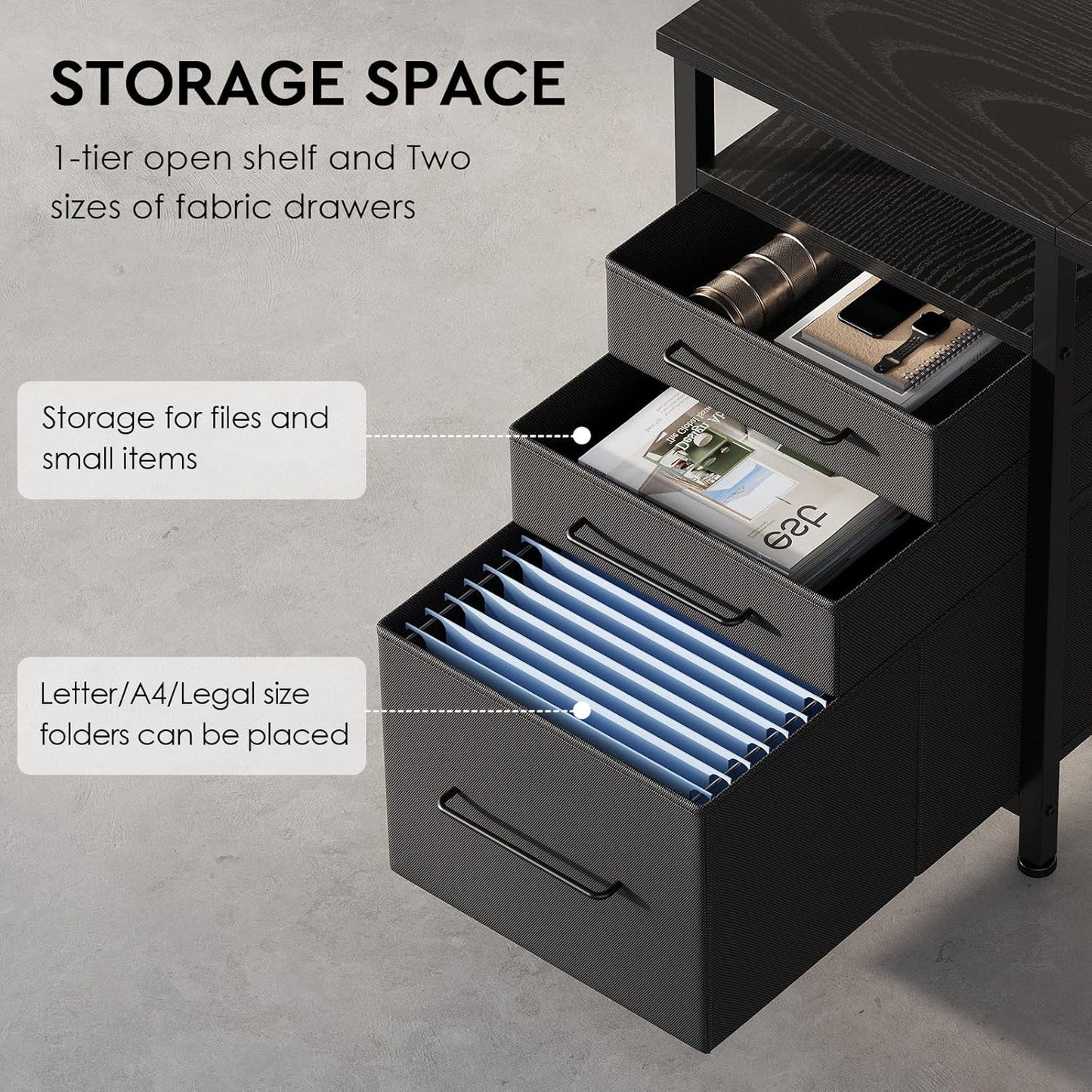Ｍａｉｈａｉｌ Maihail Home Office Desk with Drawers Adjustable Shelves, 59 inch Writing Desk with File Cabinet, Large Computer Desk with Storage, Vintage, Black