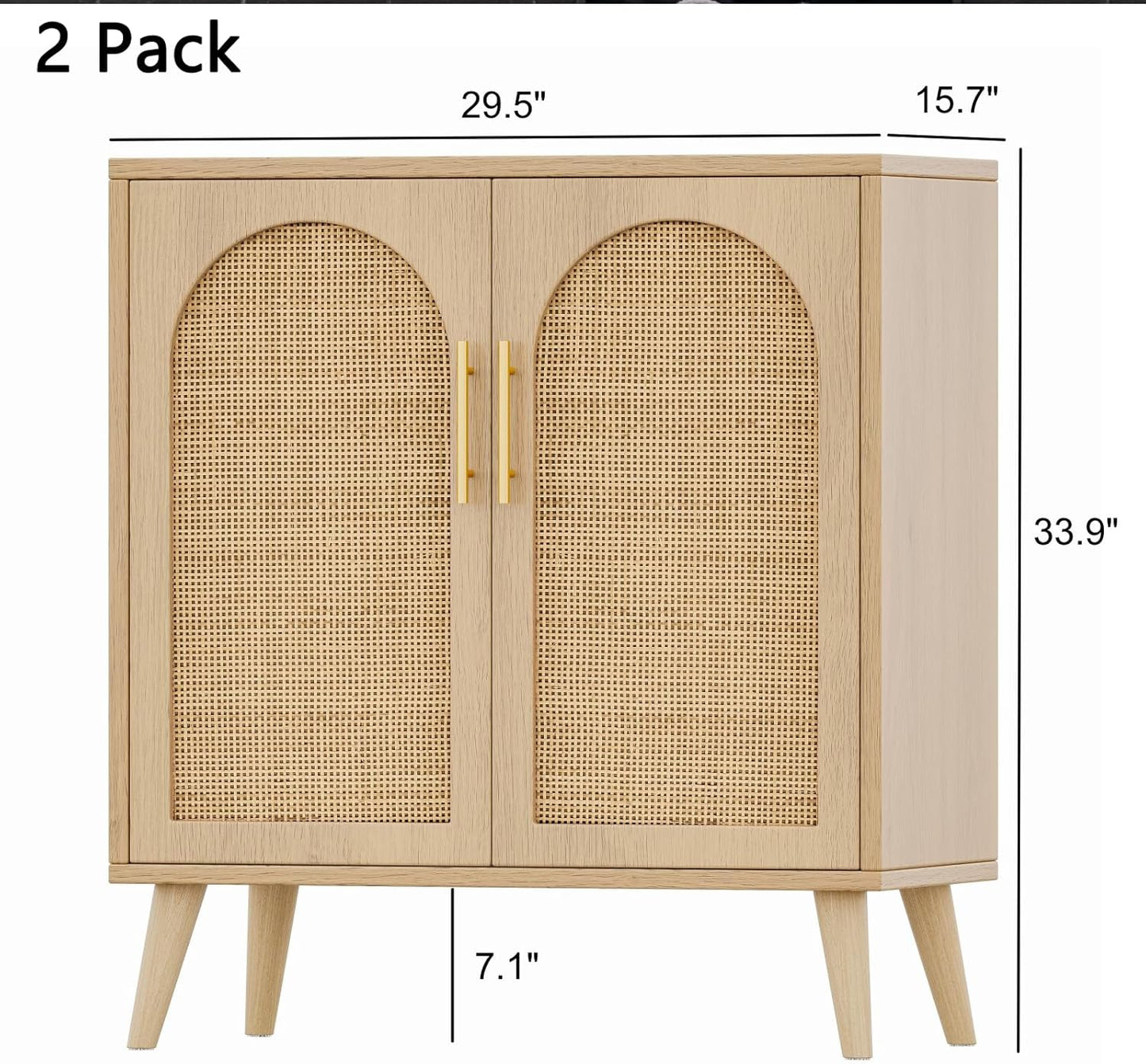 Rovaurx Set of 2 Rattan Storage Cabinet with Doors, Accent Bathroom Floor Cabinet, Modern Sideboard Buffet for Living Room, Entryway, Dining Room and Kitchen, Natural BMGZ108M02