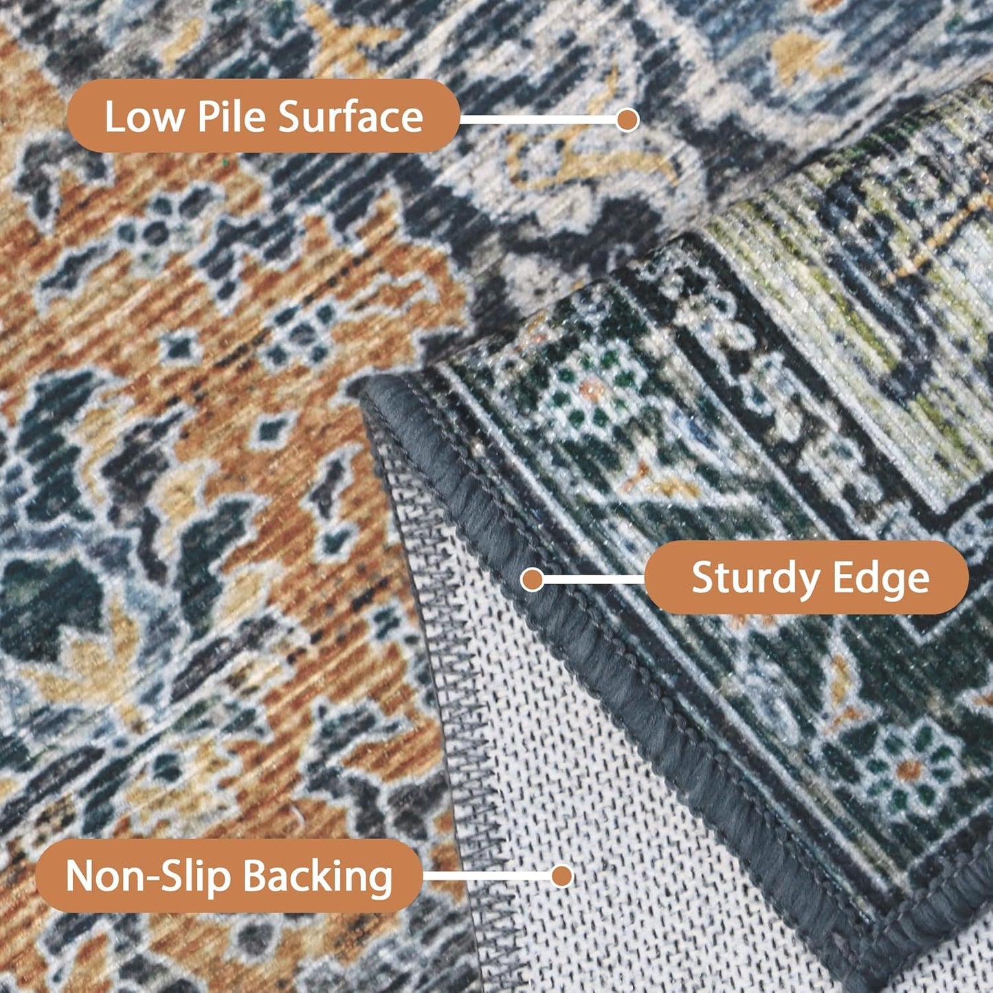 8X10 Area Rugs Machine Washable Rugs for Living Room, Vintage Boho Large Rugs for Bedroom Dining Room, Non Slip Indoor Soft Distressed Lightweight Thin Low Pile Carpet, Beige Blue Grey