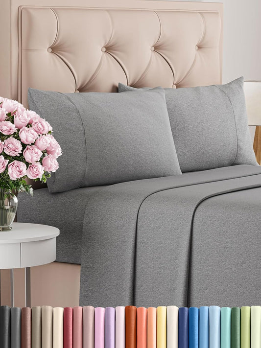 Queen Size 4 Piece Sheet Set - Comfy Breathable & Cooling Bed Sheets Set - Hotel Luxury Bedding for Women, Men, Kids, Teens, Boys & Girls - Deep Pockets, Soft & Wrinkle Free - Grey (Heathered Sheets)