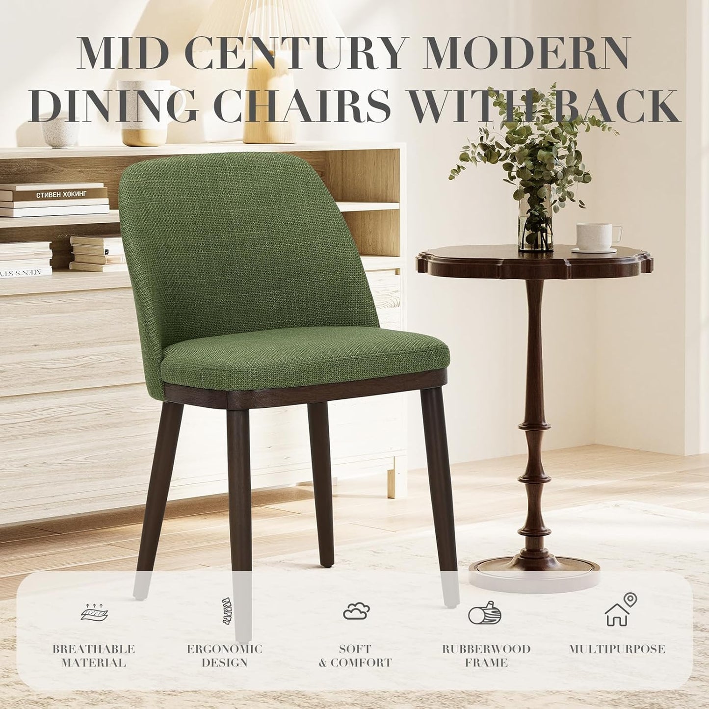 COLAMY Upholstered Dining Chairs Set of 4, Modern Kitchen Chairs with Back, Leather Side Dining Room Chairs with Wood Legs for Kitchen Dining Room Restaurant,Green