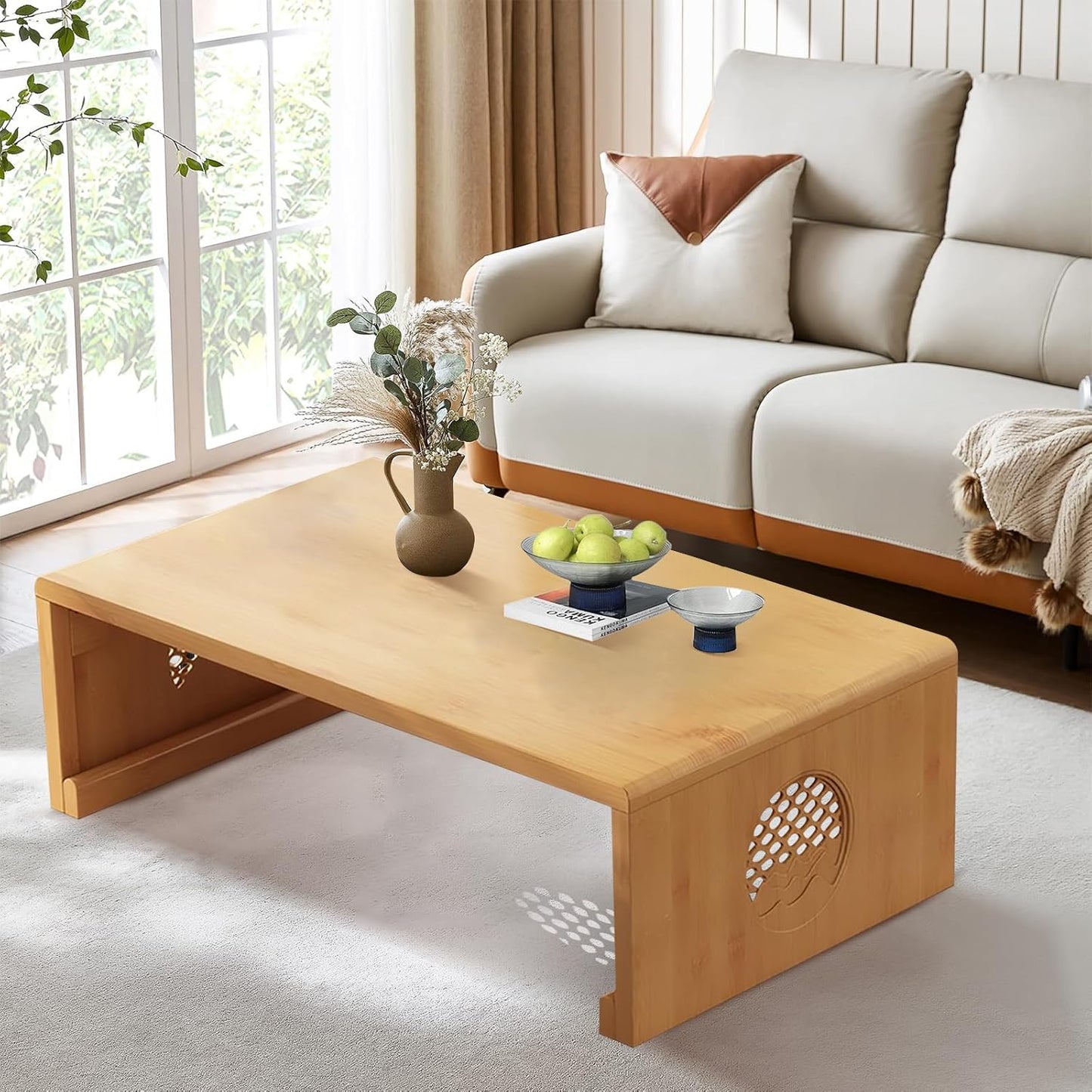 Folding Coffee Table Foldable Japanese Floor Table Low Table for Living Room,Dining Room,Tea,Tatami,Home Decoration (Log Color 47.24 * 19.68 * 12.2 INCH)