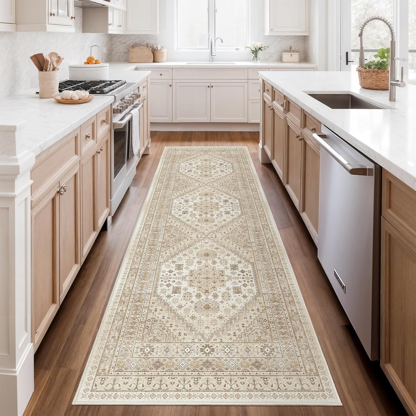 zesthome Washable Runner Rug 2.5x8 - Stain Resistant Entryway Rug,Ultra-Thin Kitchen Rugs, Anti Slip Backing Runner Rugs for Entrance Laundry Room Indoor Hallway (Cream/Beige,2.5'x8')