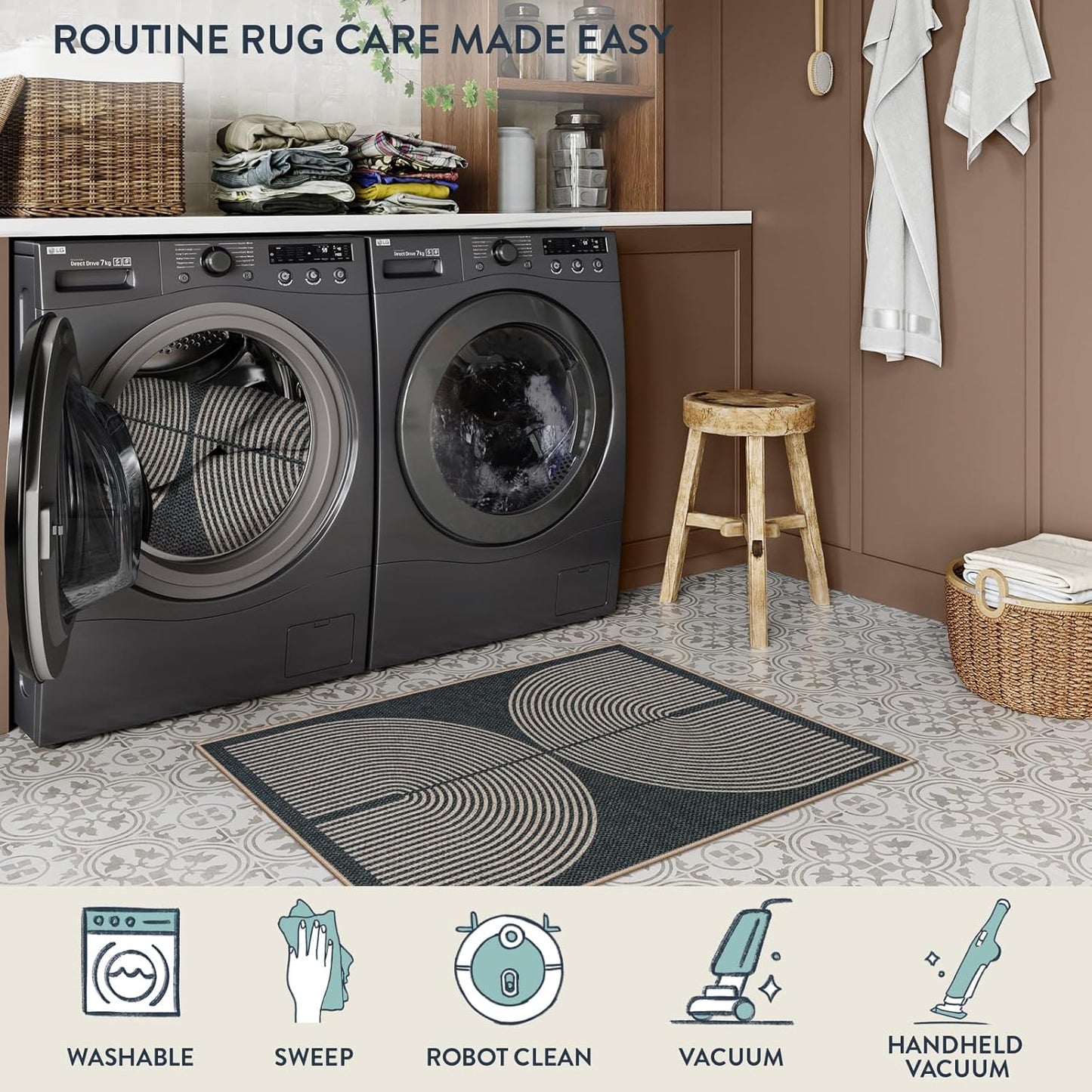 Lahome Rainbow Easy Jute Rug, 32"x48" Door Mat Black Indoor Outdoor Neutral Entryway Rug, Farmhouse Non Slip Non Shedding Lightweight Kitchen Mats for Floor Entrance