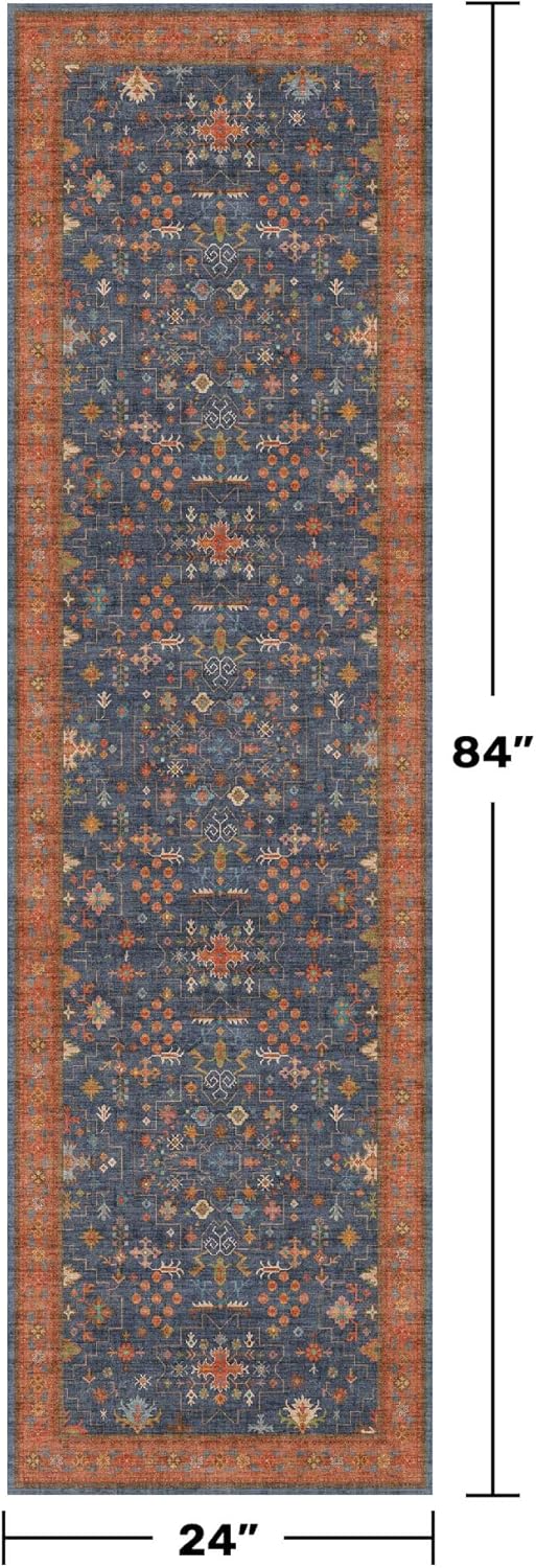 Navy Blue Runner Rug 2x7 for Kitchen, Hallway, Mudroom, Laundry Room, Bathroom, Washable Non Slip Non Skid Rubber Backing Low Pile Stain Resistance