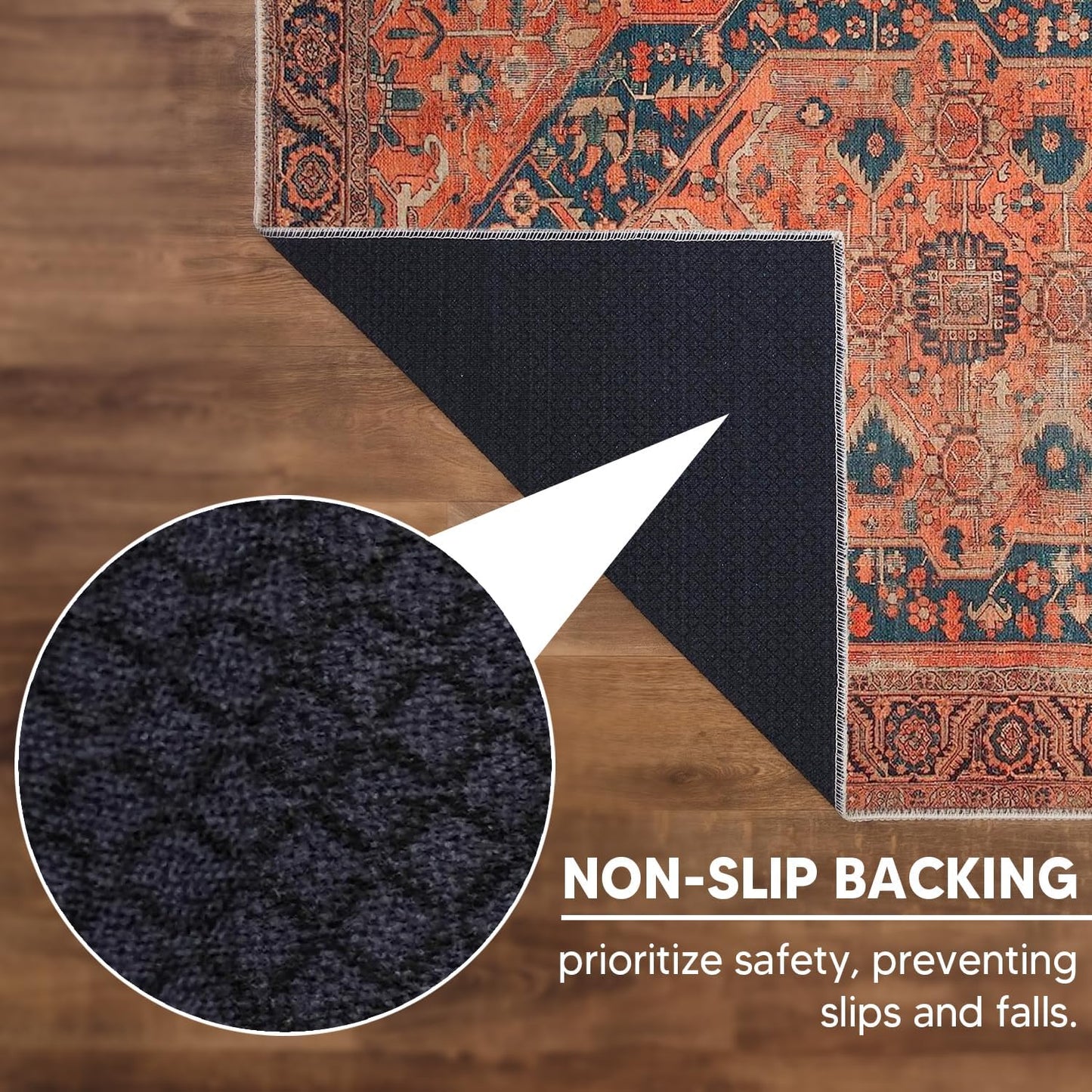 Keen Home Design 2x10 Rug - Machine Washable Runner Rug with Non-Slip Backing, Ideal for Hallway, Entryway, Kitchen, Laundry Room - Vintage, Easy Clean, Durable, Low Pile - (2'6" x 10')