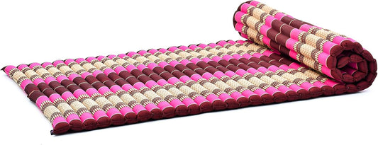 Leewadee - Kapok Roll Mat – Handcrafted Folding Sleep & Relaxation Mattress from Thailand, Ideal as Guest Bed, Camping Mat, Yoga Mat or Traditional Futon, 75 x 39 inches, Auburn Pink