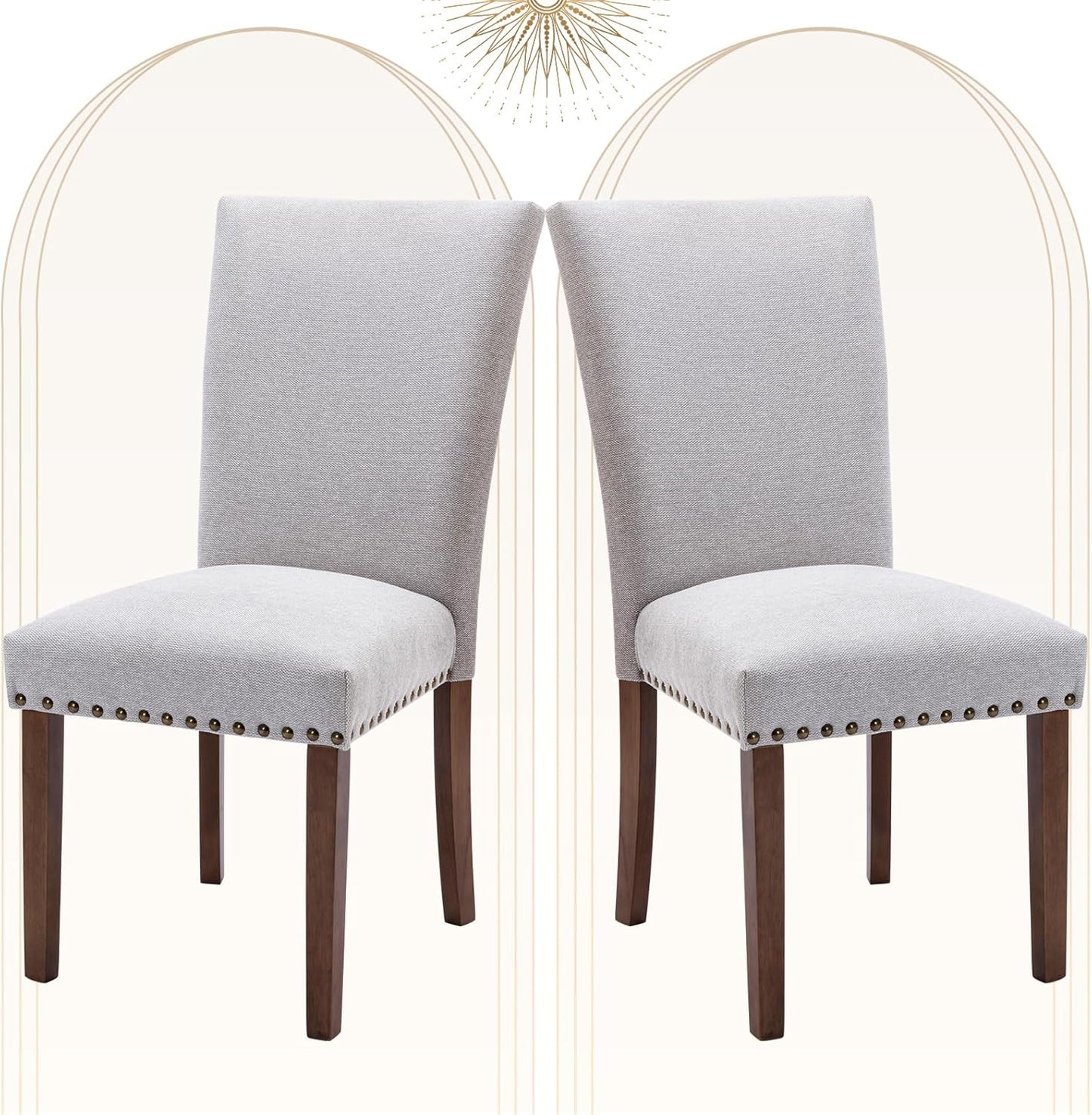 COLAMY Upholstered Parsons Dining Chairs Set of 2, Fabric Dining Room Kitchen Side Chair with Nailhead Trim and Wood Legs - Light Grey