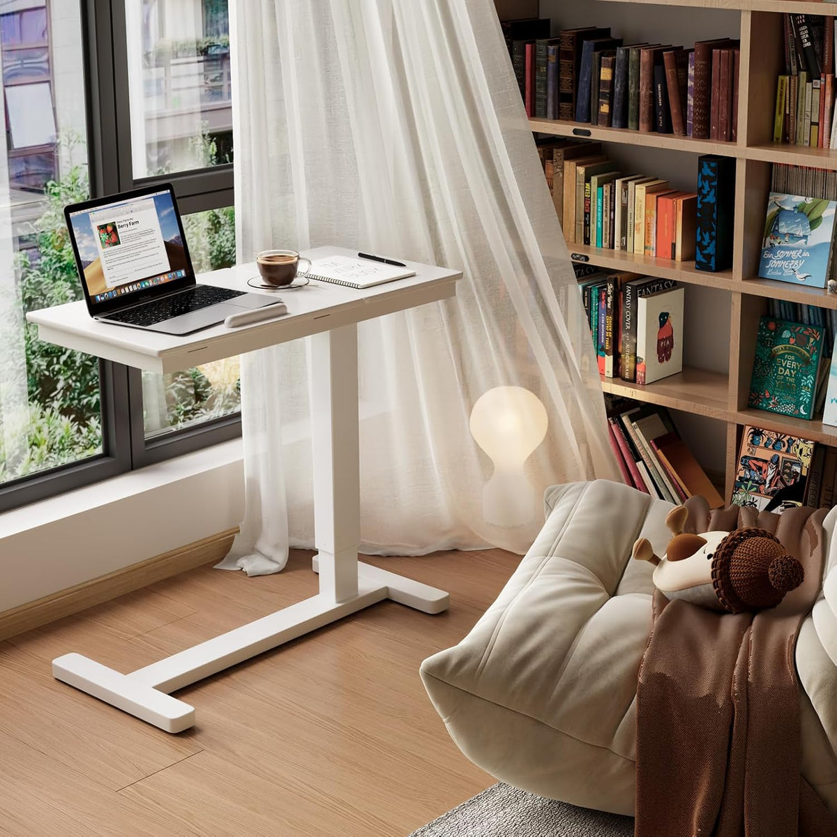 Solid Wood Overbed Bedside Table with Wheels, Adjustable Medical Tilt Top Hospital Bed Table Over The Bed, Rolling Laptop Desk, Mobile Standing Desk for Hospital and Home Use (White)