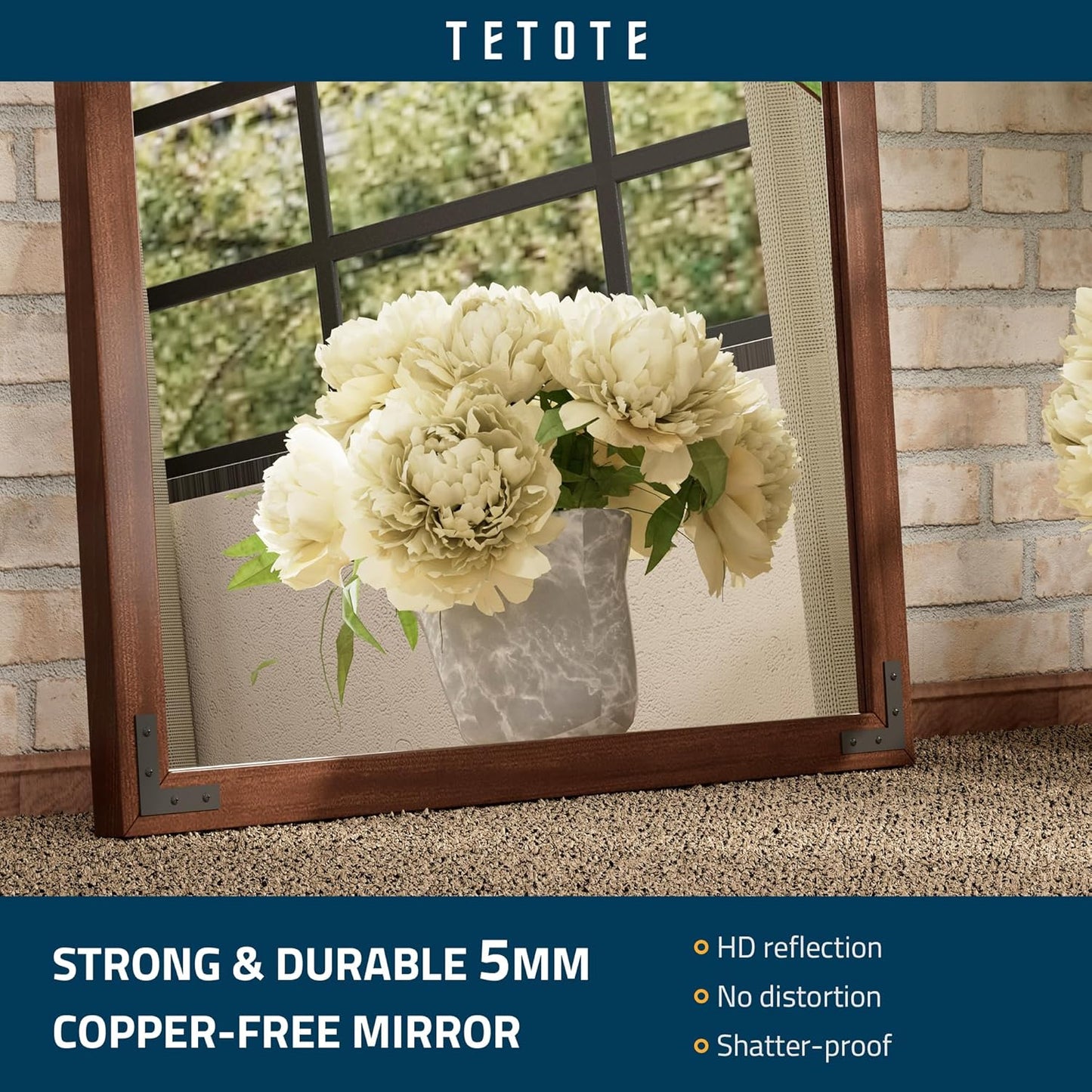 TETOTE 22 x 30 Walnut Wood Mirror for Bathroom Wall/Bedroom/Living Room/Entryway Farmhouse Rustic Bathroom Vanity Mirror for Wall Waterproof (Horizontal/Vertical Mounted)