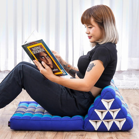 Leewadee 1-Fold Mat with Triangle Cushion – Comfortable TV Pillow, Foldable Mattress with Cushion Made of Eco-Friendly Kapok, 30 x 20 inches, Blue