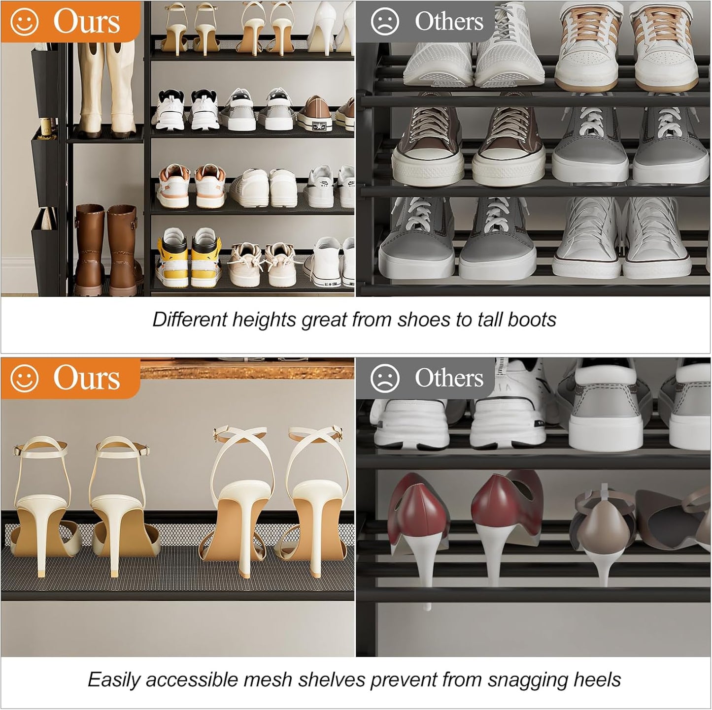 Brown 5-Tier Shoe Organizer - Free Standing Shoe Rack with Storage Bag for High Heels, Entryway, Hallways, Closets, Dormitory Rooms