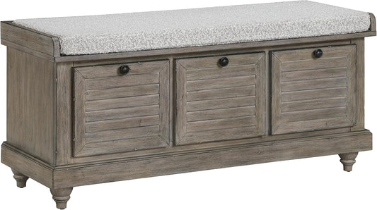 OSP Home Furnishings Dover Coastal Lift-Top Storage Bench with Shutter Face Styling, Goldstone Finish with Salt and Pepper Cushion