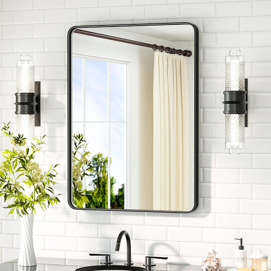 TETOTE Black Bathroom Mirror 22 x 30 Matte Black Metal Framed Vanity Mirror, Tempered Glass, Wall Mounted for Bathroom, Entryway, Bedroom, Living Room(Horizontal/Vertical)