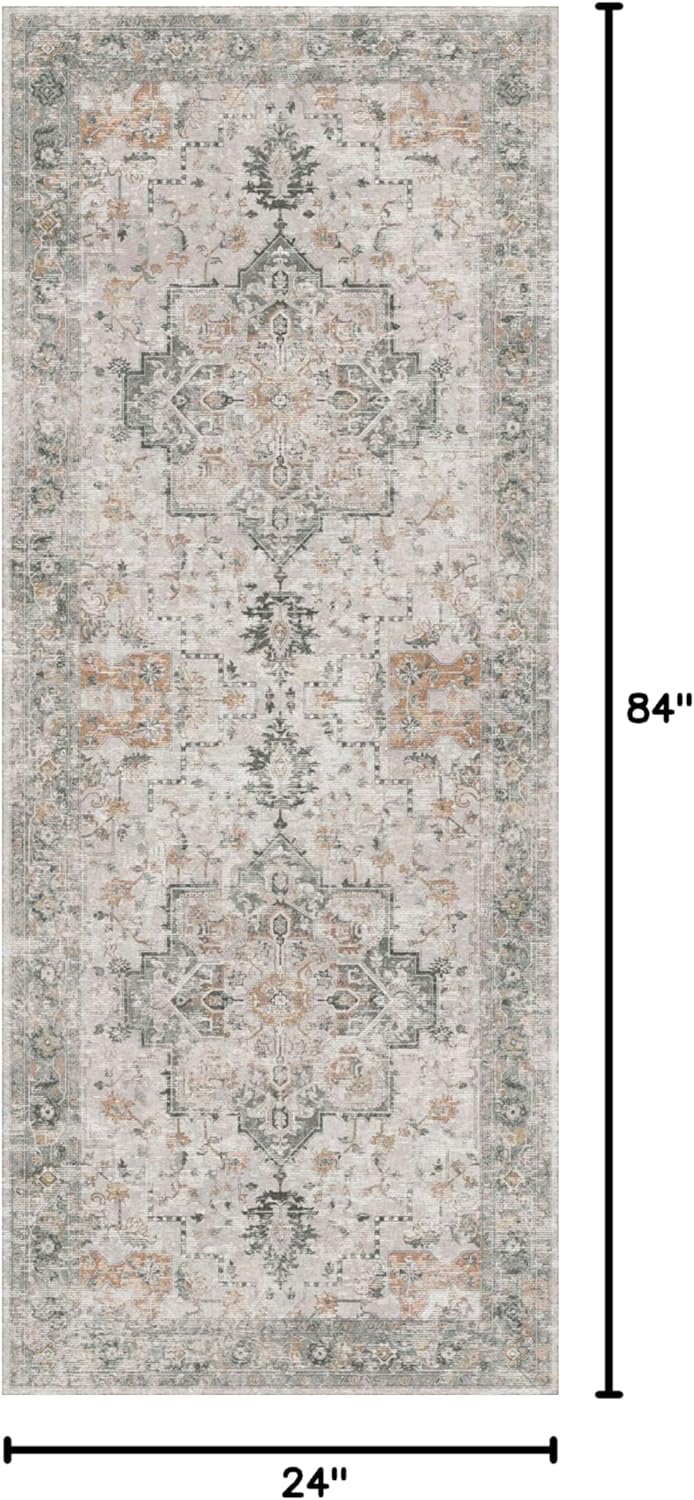 GENIMO 2x7 Area Rugs for Living Room, Machine Washable Non Slip Vintage Retro Rugs, Low Pile Lightweight Chenille Print Rug for Bedroom, Dining Room, Home Office, Multi