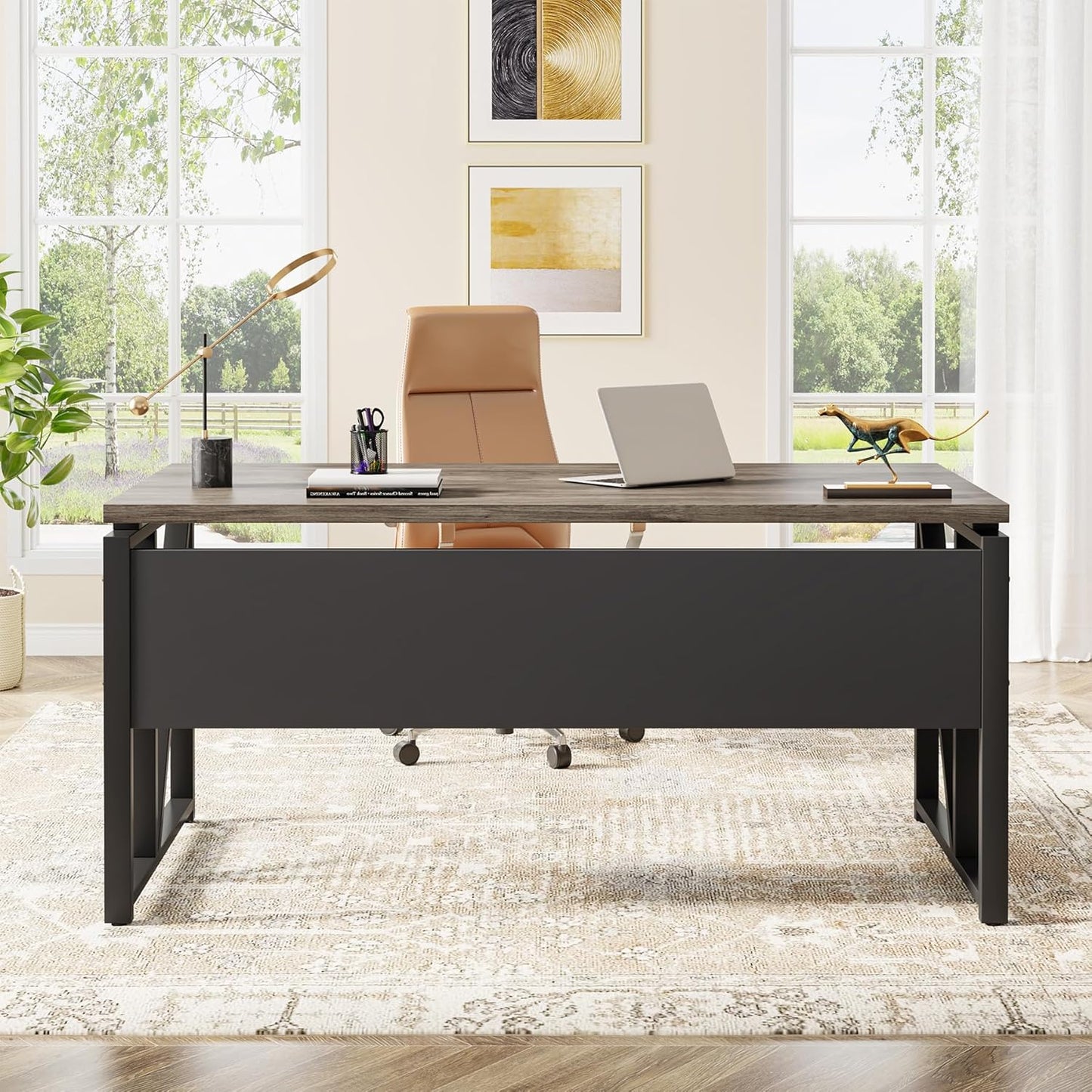 Tribesigns Office Desk with Drawers Sets, 55 inches L Shaped Computer Desk with Mobile File Cabinet,Big Executive Desk for Home Office Furniture Sets (Dark Oak, 55-inch)