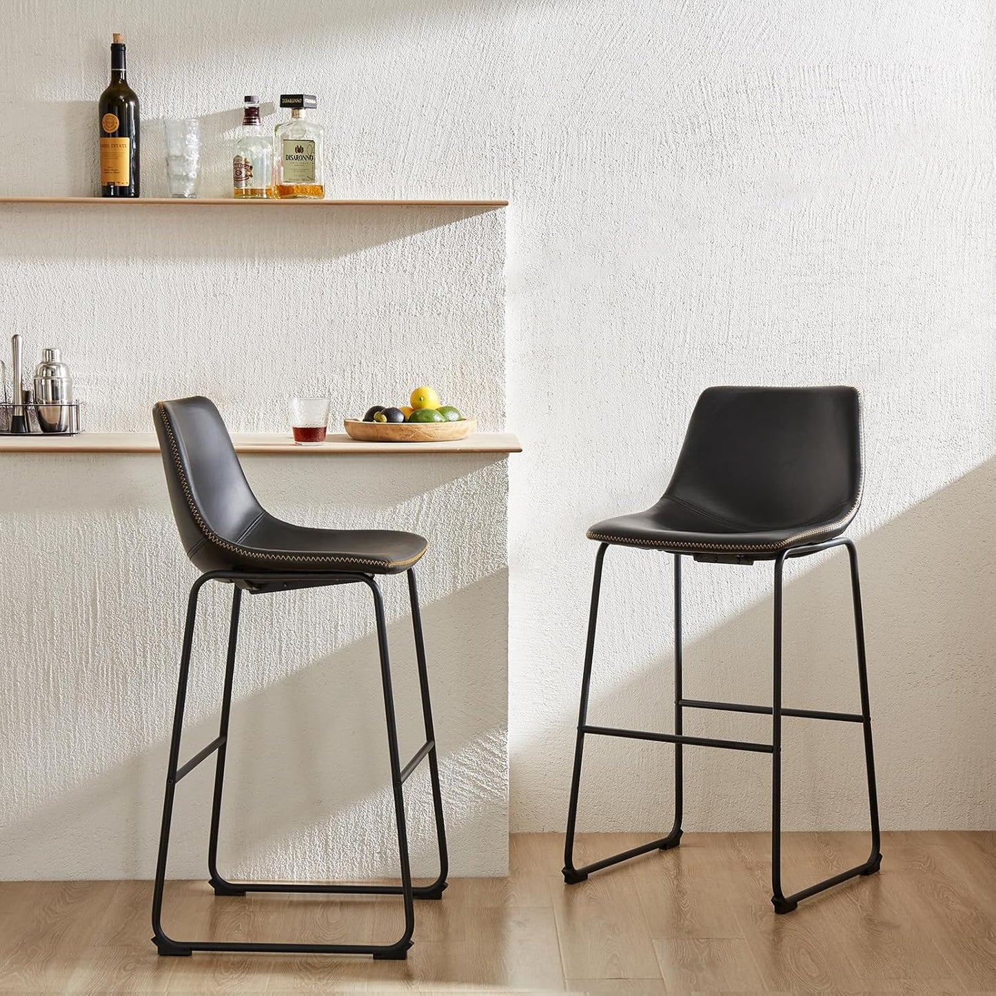 DUMOS 30 Inch Counter Height Bar Stools Set of 4, Modern Faux Leather High Barstools with Back and Metal Leg, Bar Chairs for Kitchen lsland, Elegant Black