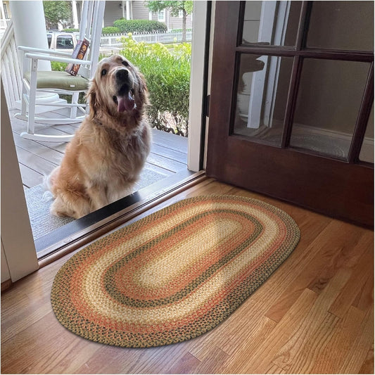 Russet Multicolor Jute Braided Oval Rug, 20x30 - Warm Country Decor, Perfect for Laundry Rooms, Kitchens and Entryways - Reversible and Easy to Clean