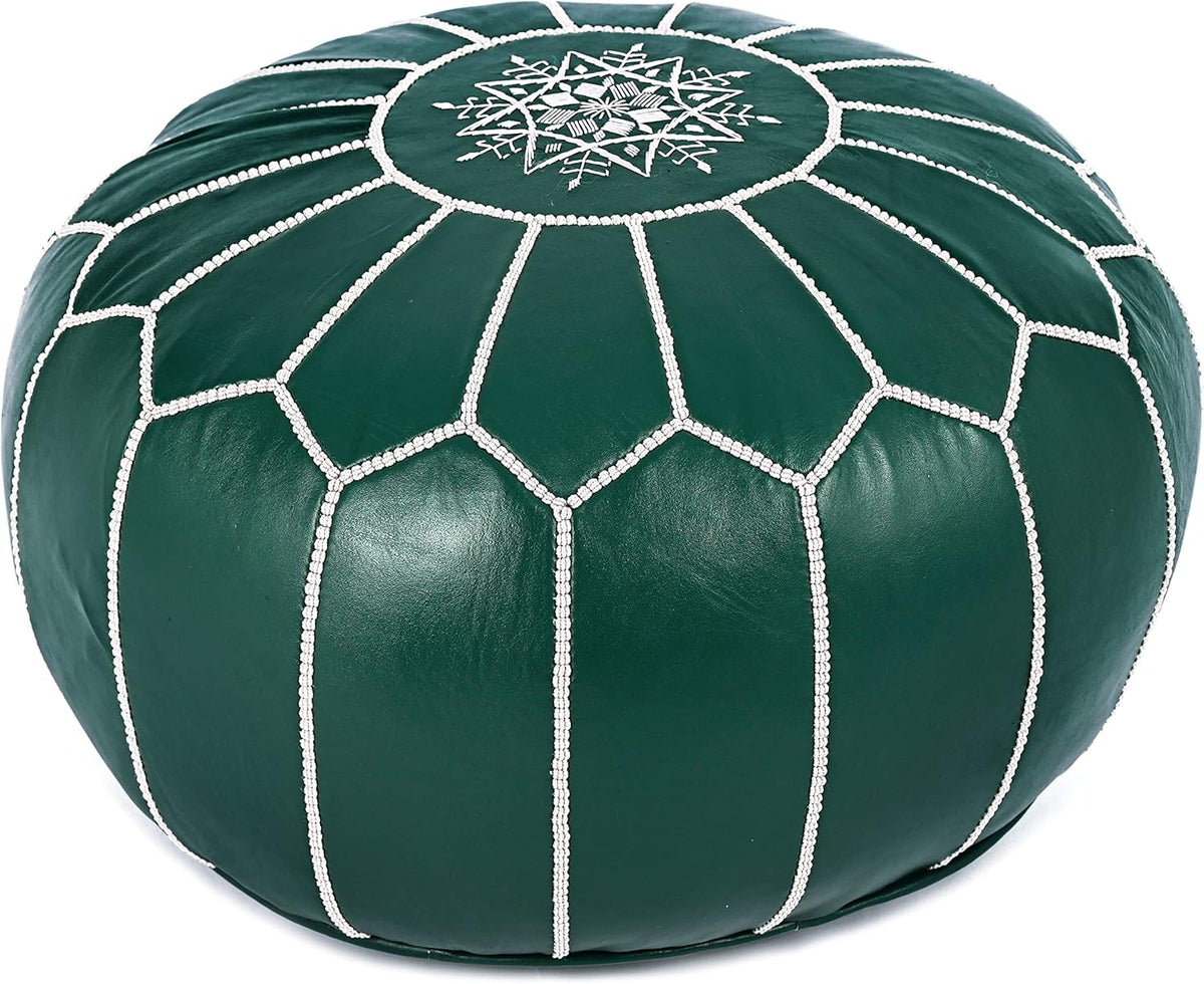 Marrakesh Gallery Genuine Leather Round Pouf Unstuffed - Moroccan Ottoman Footstool, Footrest Cover - Boho Decor - Bohemian Living Room, Bedroom, Kids Room, Gift & Wedding