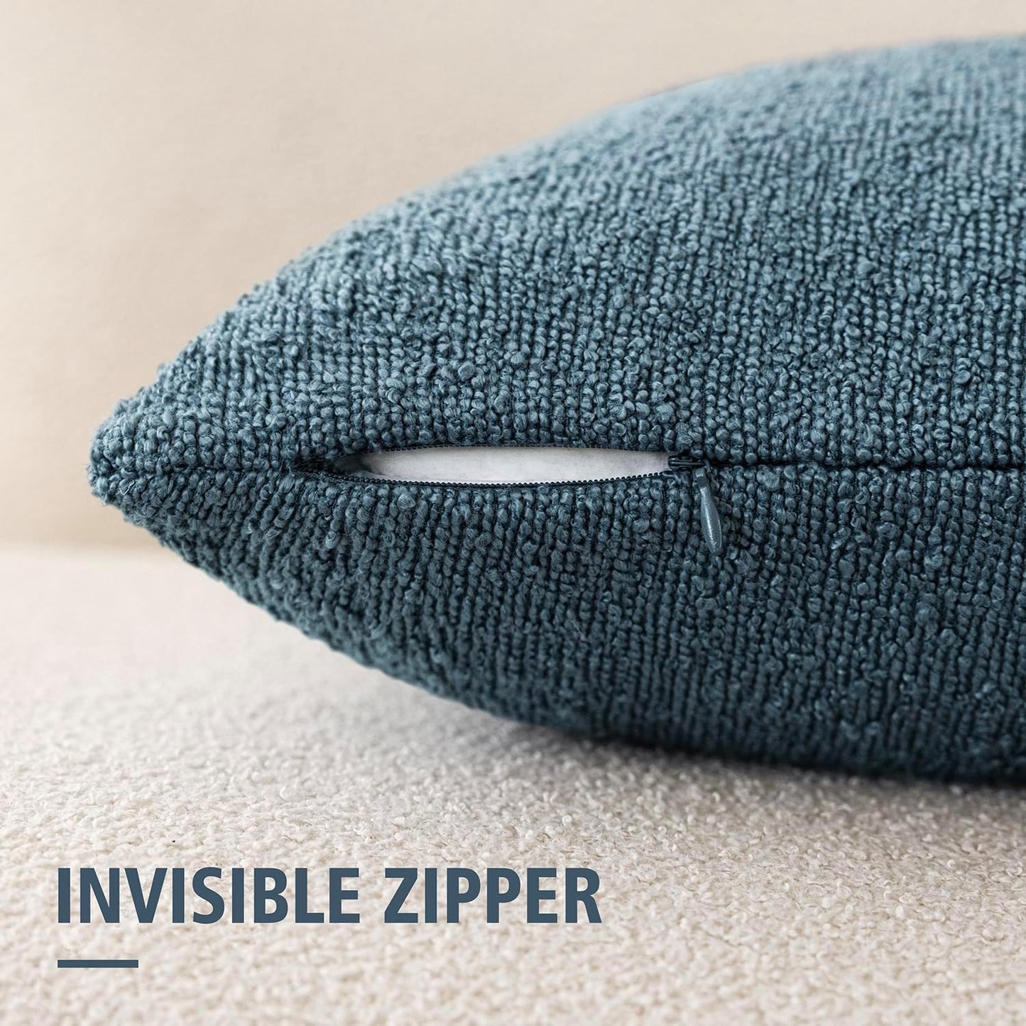 Foindtower Pack of 2 Textured Boucle Throw Pillow Covers Accent Solid Pillow Cases Cozy Soft Decorative Couch Cushion Case for Chair Sofa Bedroom Living Room Home Decor 18x18 Inch Misty Blue