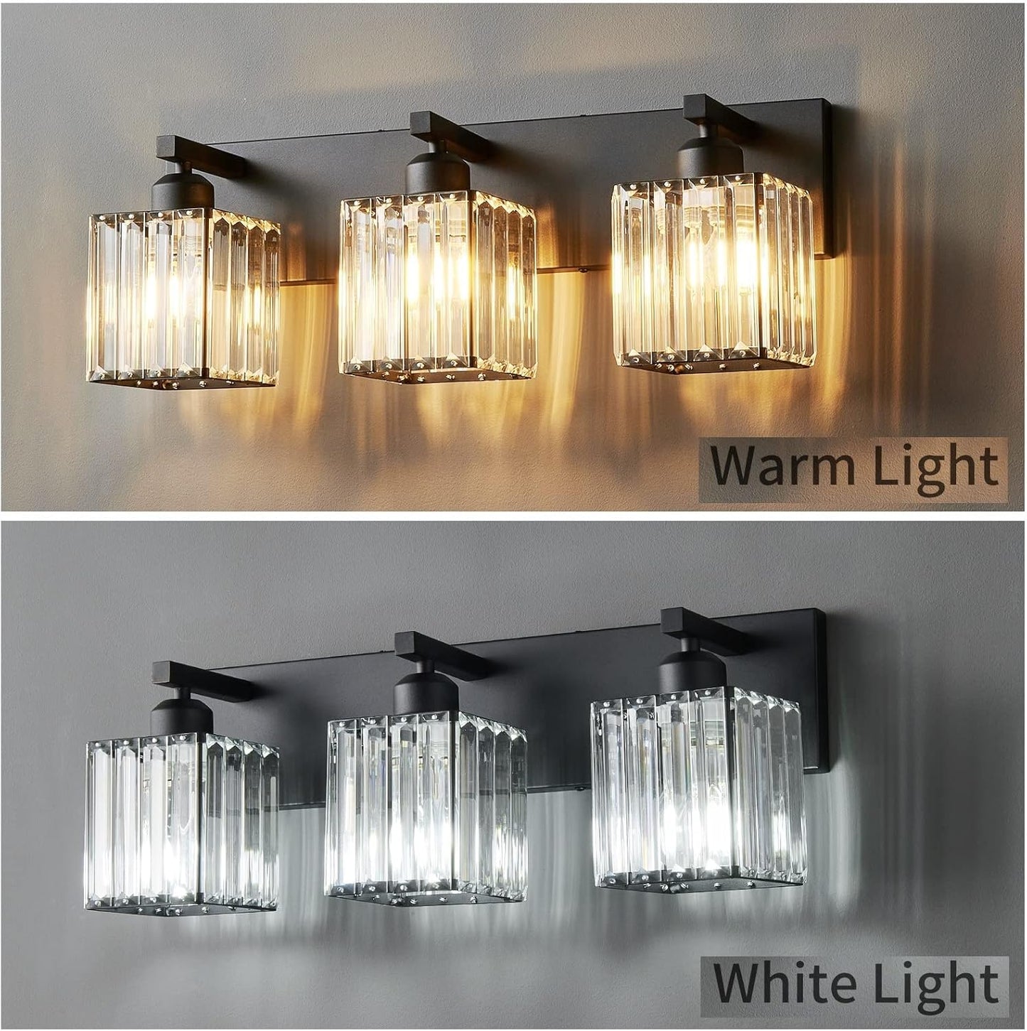 Modern Bathroom Vanity Light 3-Lights Modern Black Crystal Wall Light Bathroom Vanity Light Fixtures