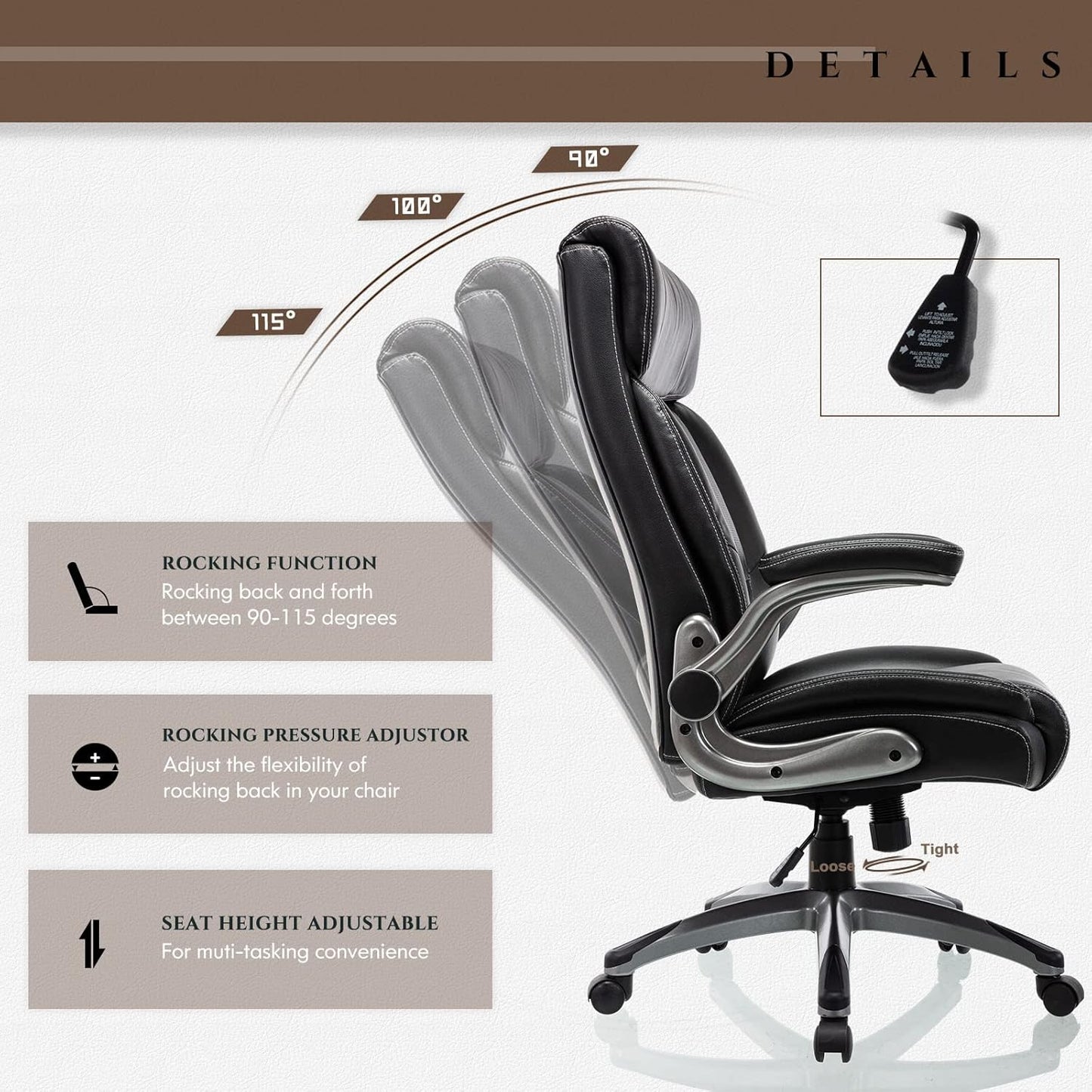 COLAMY Ergonomic Home Office Chair-Adjustable Lumbar Support for Extra Comfort, High Back Design with Padded Flip-up Arms for Adult Working, Study, Gaming (Black), 250lbs