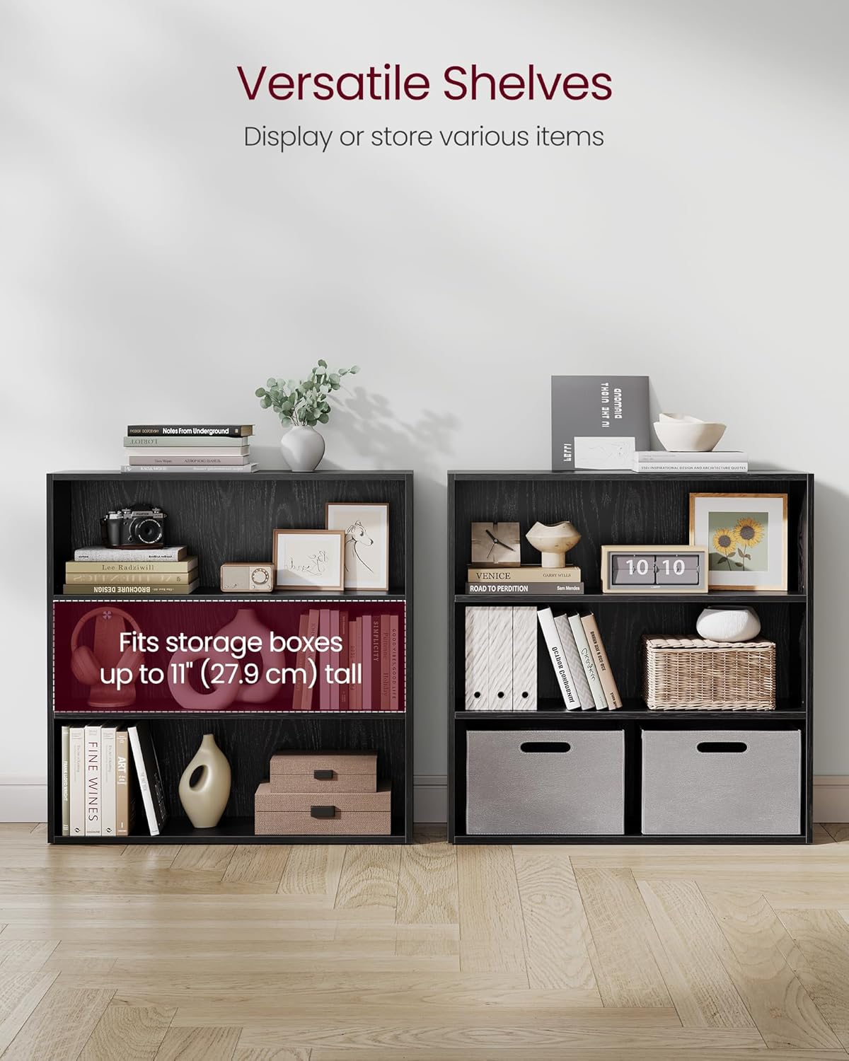 VASAGLE Custos Collection - Bookshelf, 3-Tier Bookcase, Book Shelf, Open Storage Shelf, 9.4 x 31.5 x 32 Inches, for Living Room, Home Office, Dinning Room, Ebony Black ULBC173T56