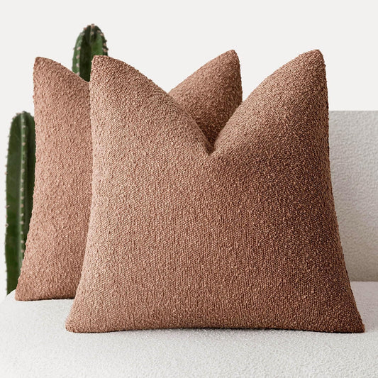 Foindtower Set of 2, Decorative Textured Boucle Throw Pillow Covers Accent Solid Pillow Cases Neutral Couch Cushion Case for Chair Sofa Bedroom Living Room Home Decor 24x24 Inch Dusty Orange Hazel