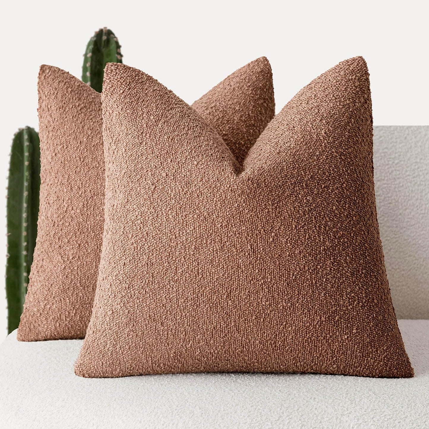 Foindtower Pack of 2 Textured Boucle Throw Pillow Covers Accent Solid Pillow Cases Cozy Soft Decorative Couch Cushion Case for Chair Sofa Bedroom Living Room Home Decor 18x18 Inch Dusty Orange Hazel