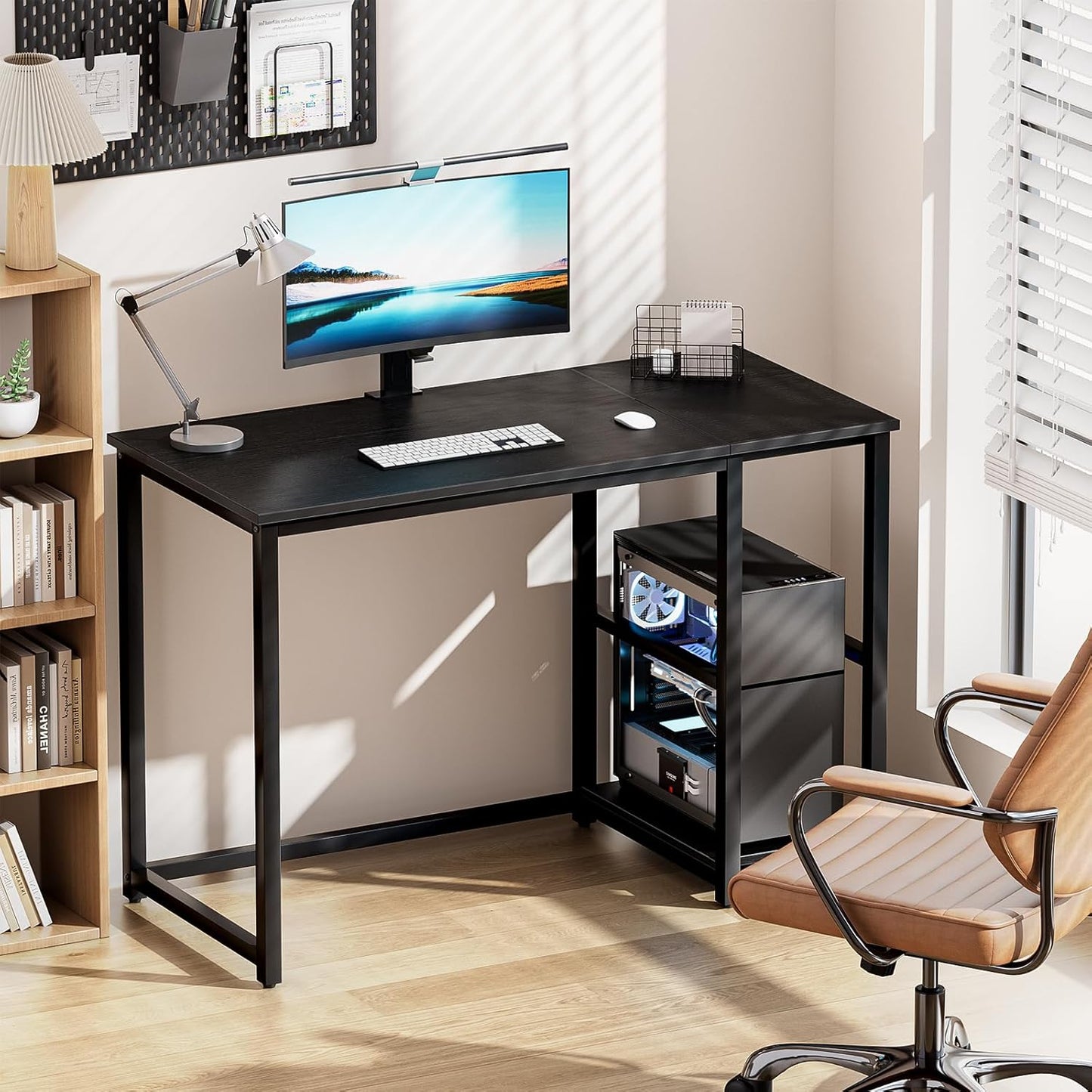 SINPAID 40'' Gaming Desk with Shelves, Black Desk for PC, Small Computer Desk, Escritorios para Computadoras