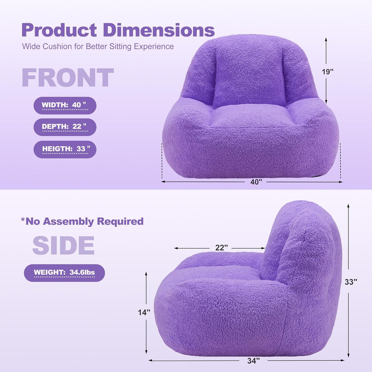 Homguava Bean Bag Chairs for Adults,Giant Beanbag Couch Adult Bean Bag Chair with Filler Included,Modern Lazy Sofa Comfy Chair for Living Room(Purple)