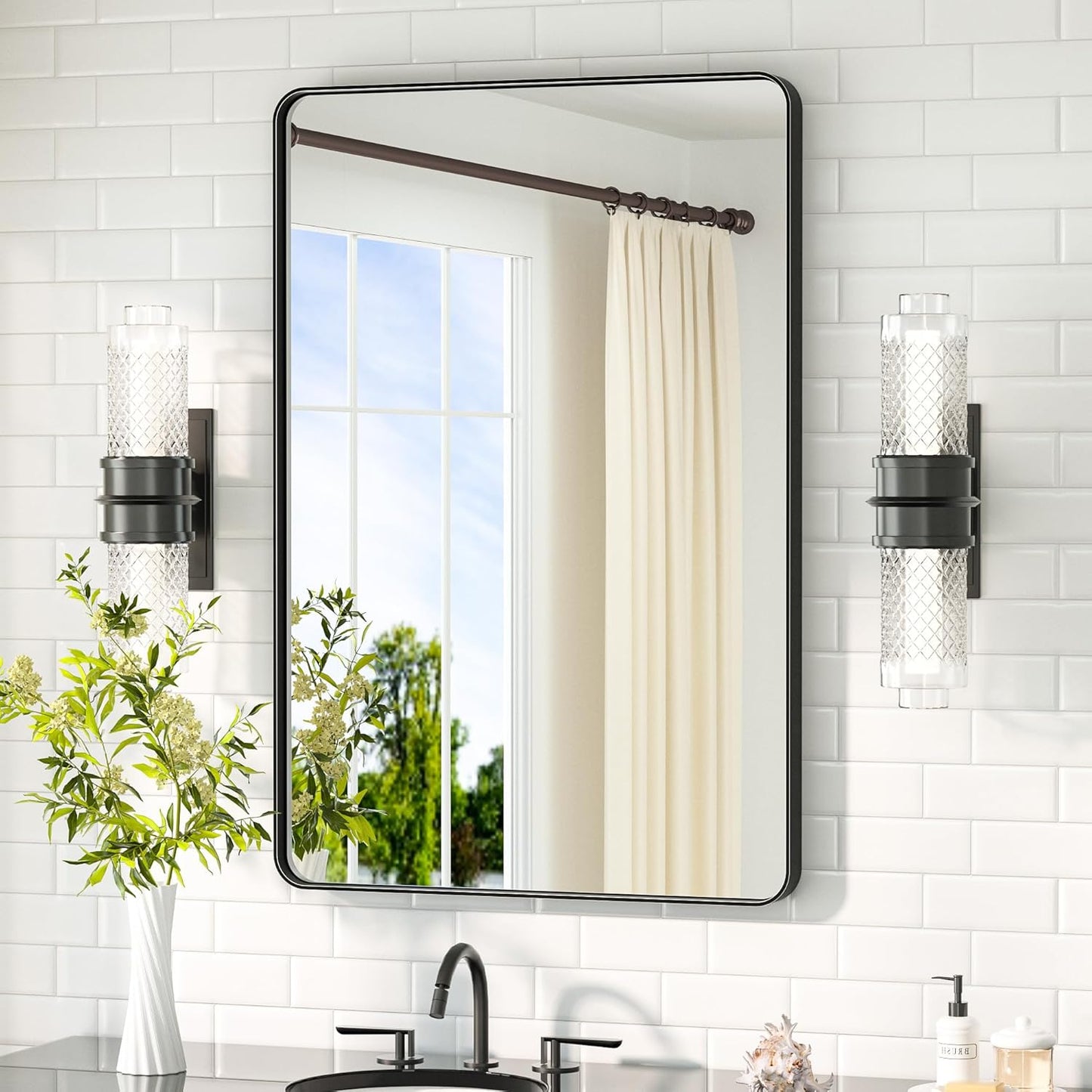 TETOTE Black Mirror for Bathroom 24 x 36 Matte Black Metal Framed Vanity Mirror, Tempered Glass, Modern Farmhouse Wall Mounted Mirrors for Decorative(Horizontal/Vertical)