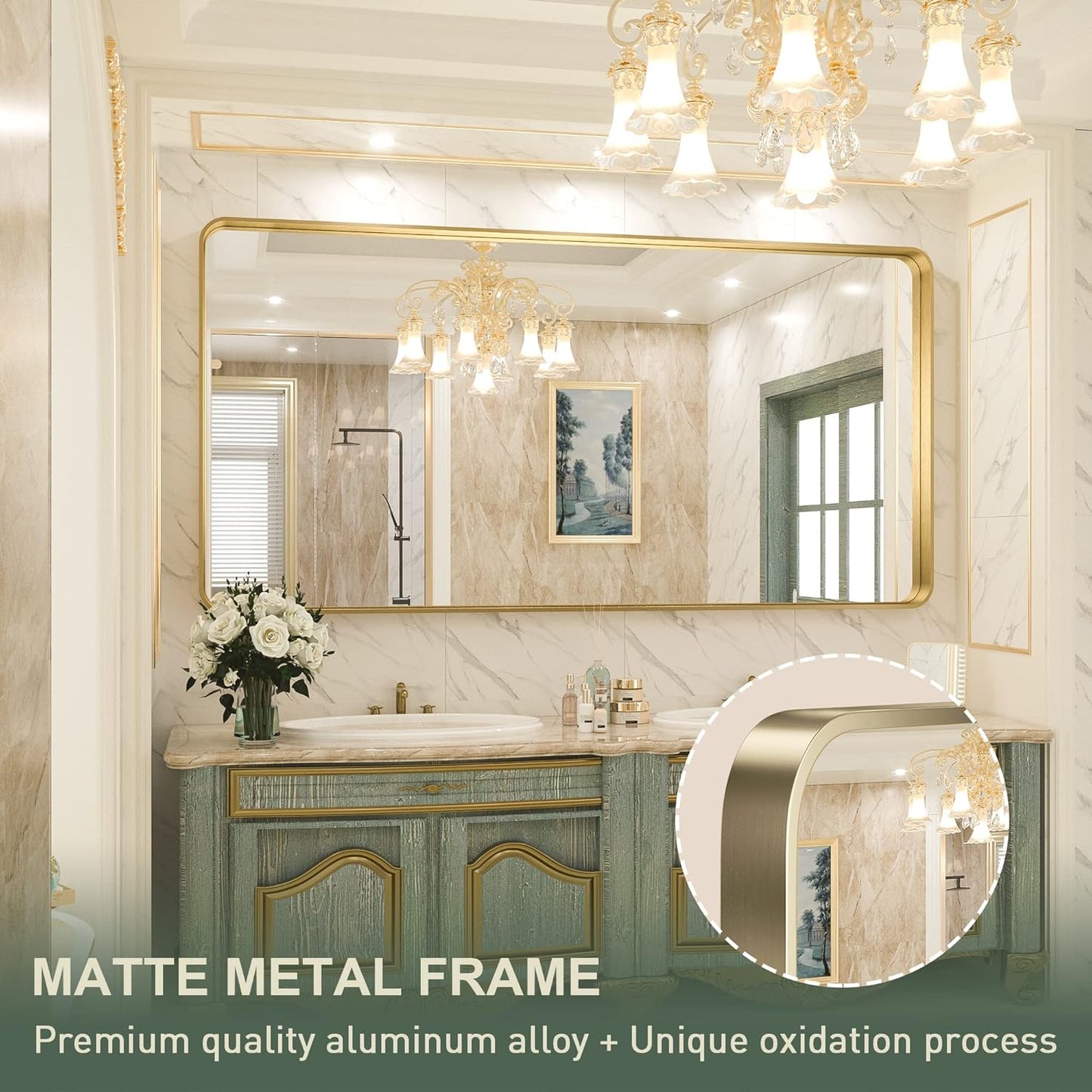 TokeShimi 72x36 Inch Gold Bathroom Vanity Mirror for Wall Rectangle Mirror with Non-Rusting Aluminum Alloy Brushed Matte Metal Frame for Modern Minimalist Farmhouse Home Decor (Horizontal/Vertical)