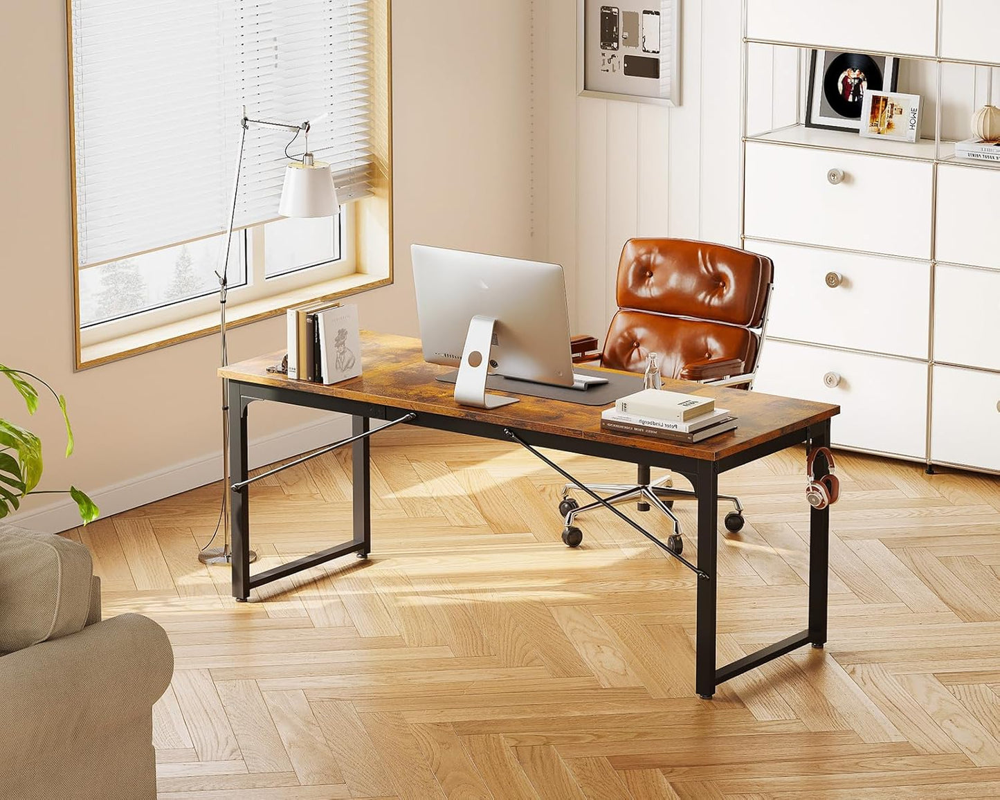 Coleshome 63 Inch Computer Desk, Modern Simple Style Desk for Home Office, Study Student Writing Desk, Vintage