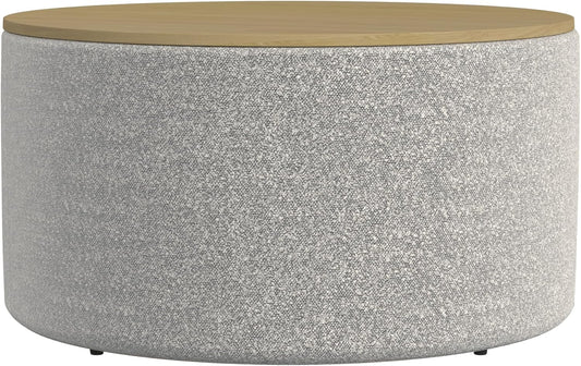 HomePop Modern Fabric Storage Ottoman with Wood Top -White Cream Boucle with Gray Yarn