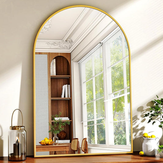 26"x38" Arched Wall Mirror for Bathroom, Gold Vanity Mirror for Bedroom, Living Room, Entryway, Decorative Hanging Mirror for Wall
