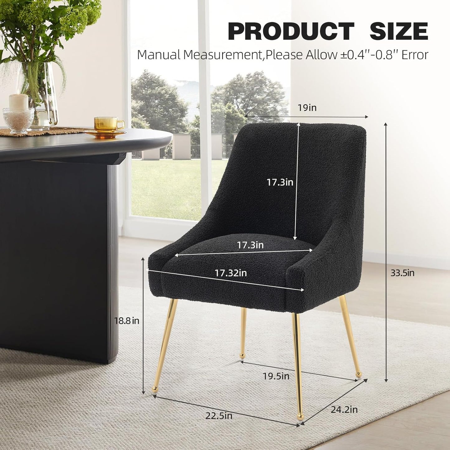 Dining Chairs Medieval Modern Restaurant Chairs, Soft Cushions, Teddy Velvet, Polished Gold Metal Legs, Kitchen Chairs, Living Room Black 6-Piece Set