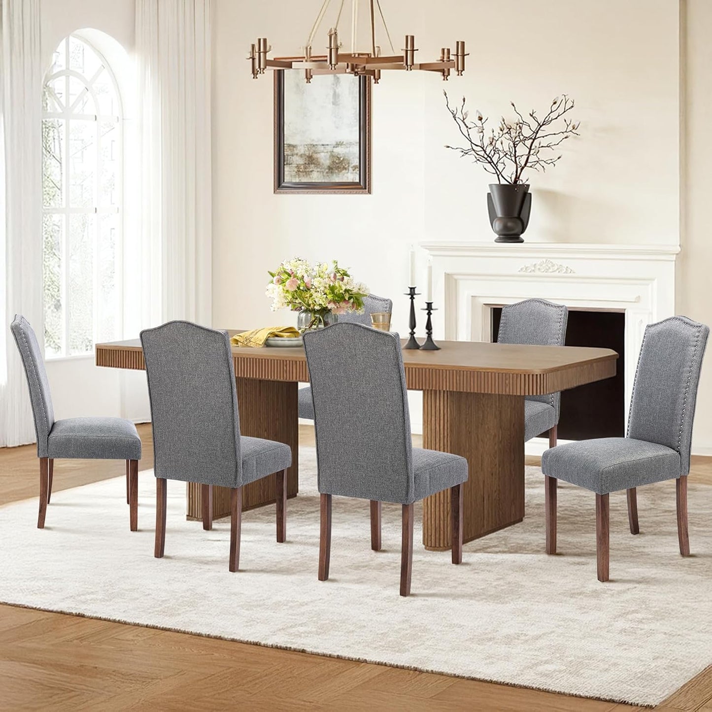 Stylish Upholstered Parsons Dining Chair with Silver Nailhead Trim and Sturdy Solid Wood Legs
