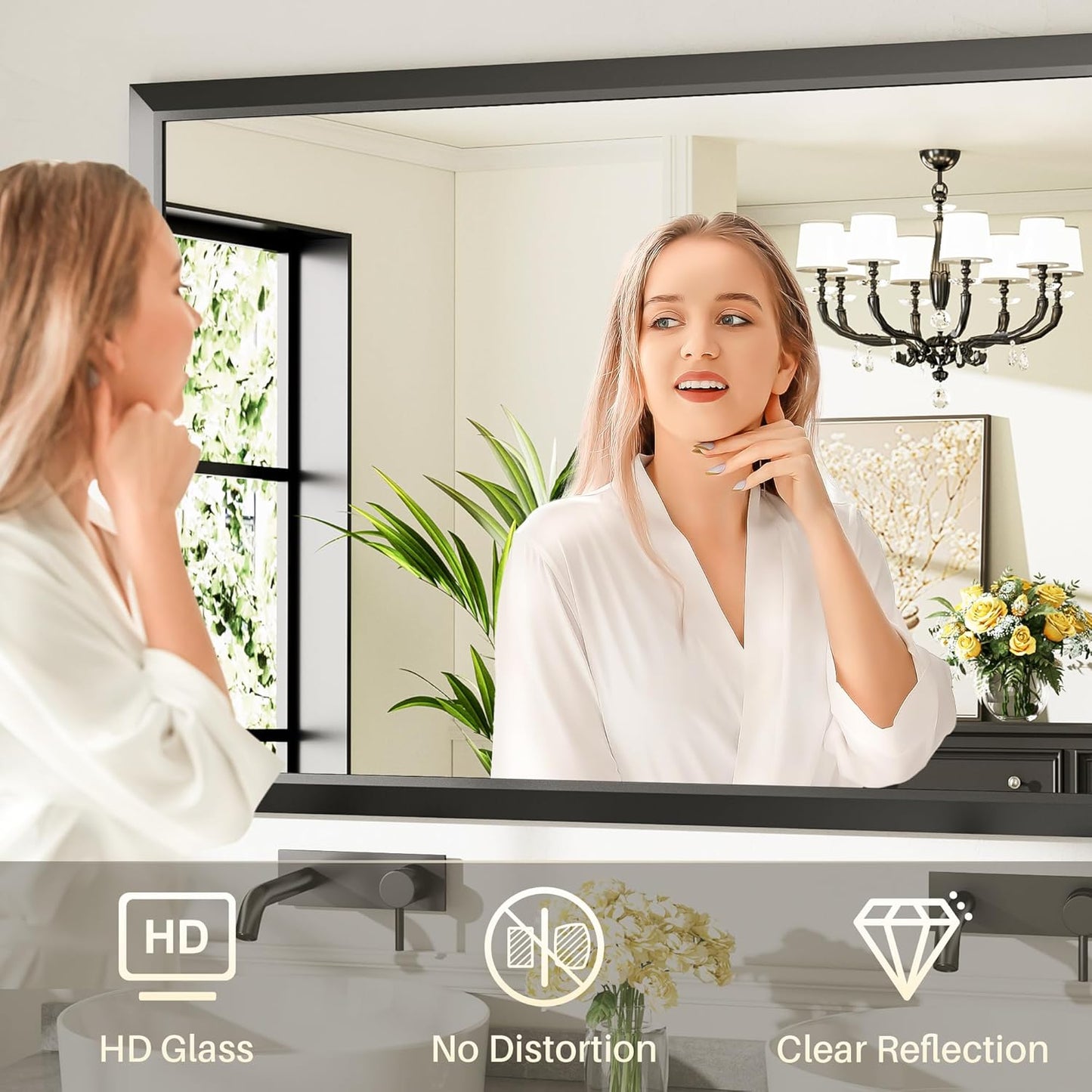 72x36 Inch Black Bathroom Mirror for Wall, Thick Metal Framed Rectangle Mirrors for Over Sink, Bedroom, Living Room, Entryway, Anti-Rust, HD Tempered Glass