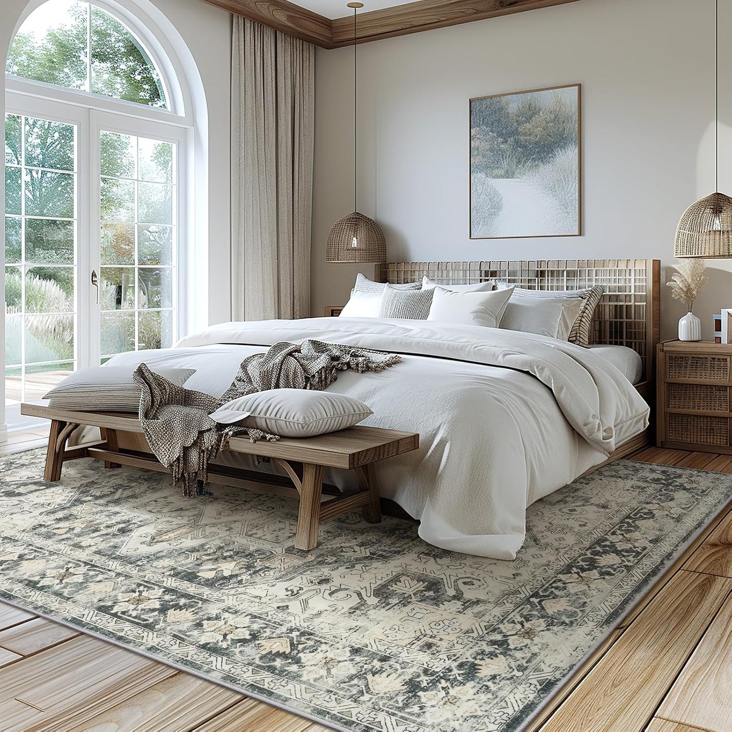 zesthome 8x10 Area Rugs-Washable Rug for Living Room, Non-Slip Backing Rugs, Stain Resistant 8x10 Rug for Bedroom, Ultra-Thin Low Pile Rugs, Vintage Large Home Decor