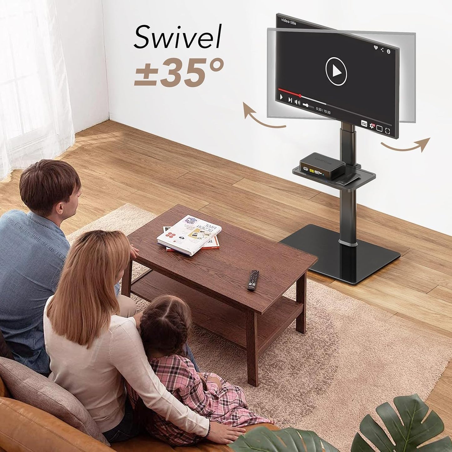 AX WABER Universal Floor TV Stand with Mount 70 Degree Swivel 9 Level Height Adjustable and Space Saving Design for Most 27 to 65 inch LCD, LED OLED TVs One Shelf