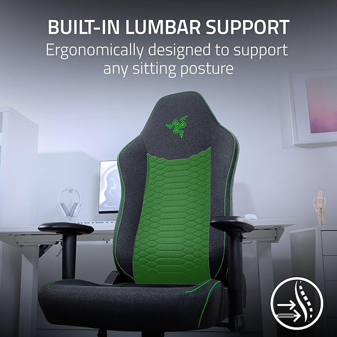 Razer Iskur V2 X Ergonomic Gaming Chair: Built-in Lumbar Support - Widened Seat Base - High Density Foam Cushions - Adjustable 152 Degree Recline - 2D Armrests - Plush Fabric Finish - Black